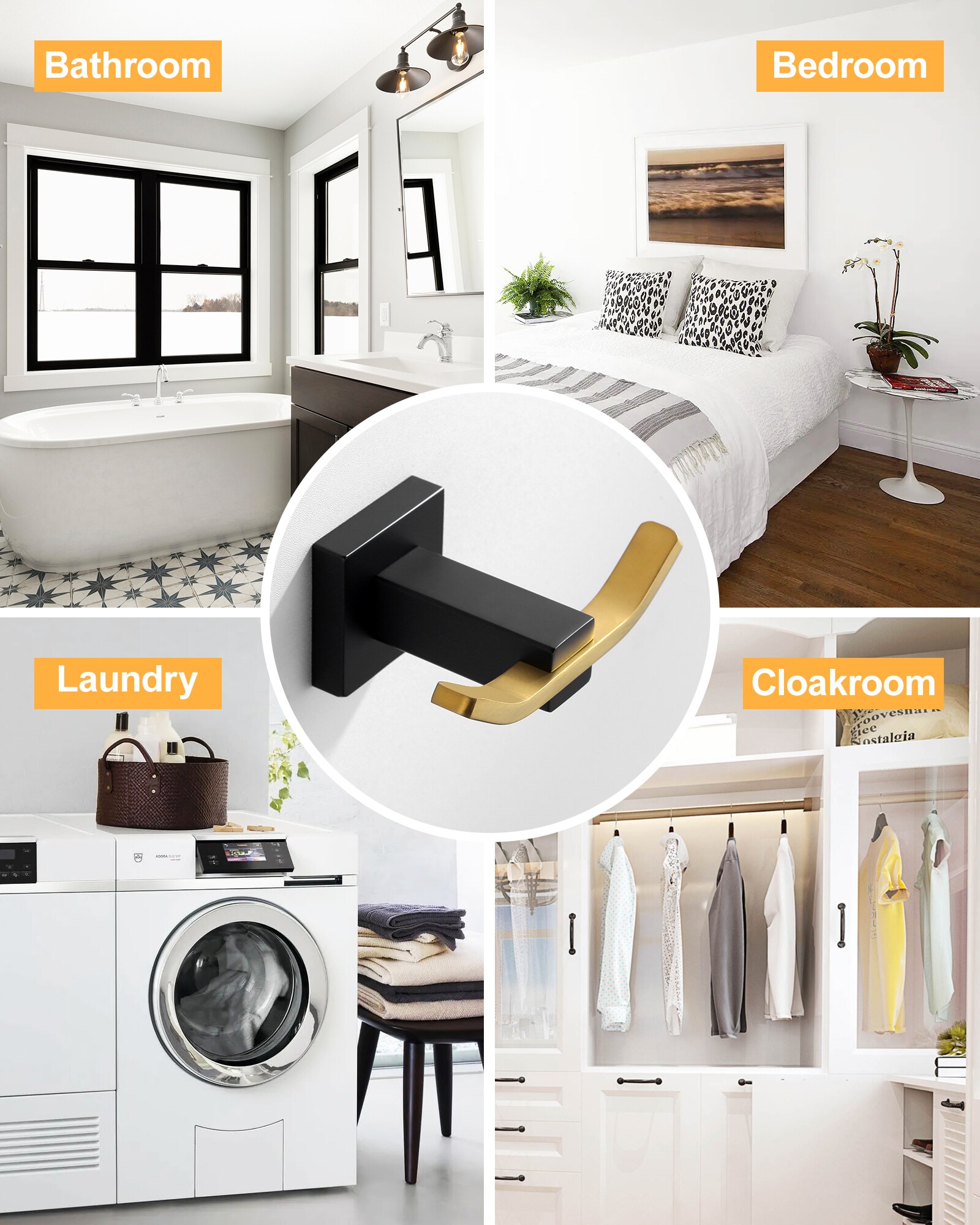 Percha para toallas de montaje en pared en negro y dorado - WOWOW Gancho individual
