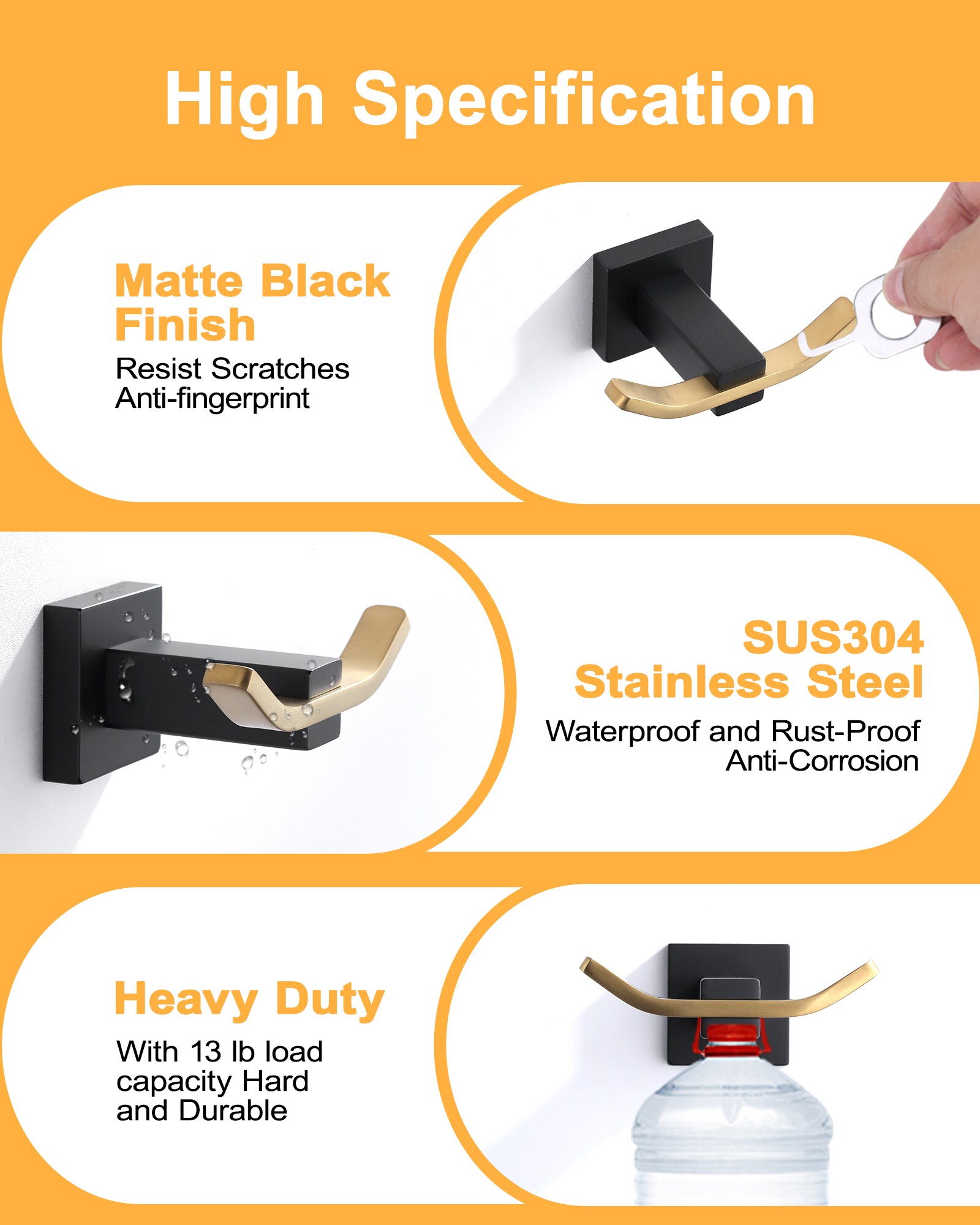 Percha para toallas de montaje en pared en negro y dorado - WOWOW Gancho individual
