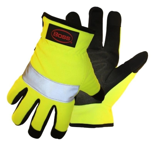 Guantes Mecánicos Reflectantes de Alta Visibilidad Boss, XL, Puño Abierto, de Cuero Sintético - 991X