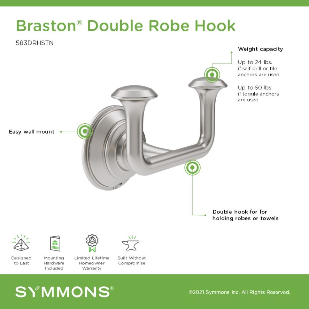 Gancho para toallas de doble gancho para montaje en pared de níquel satinado Braston de Symmons