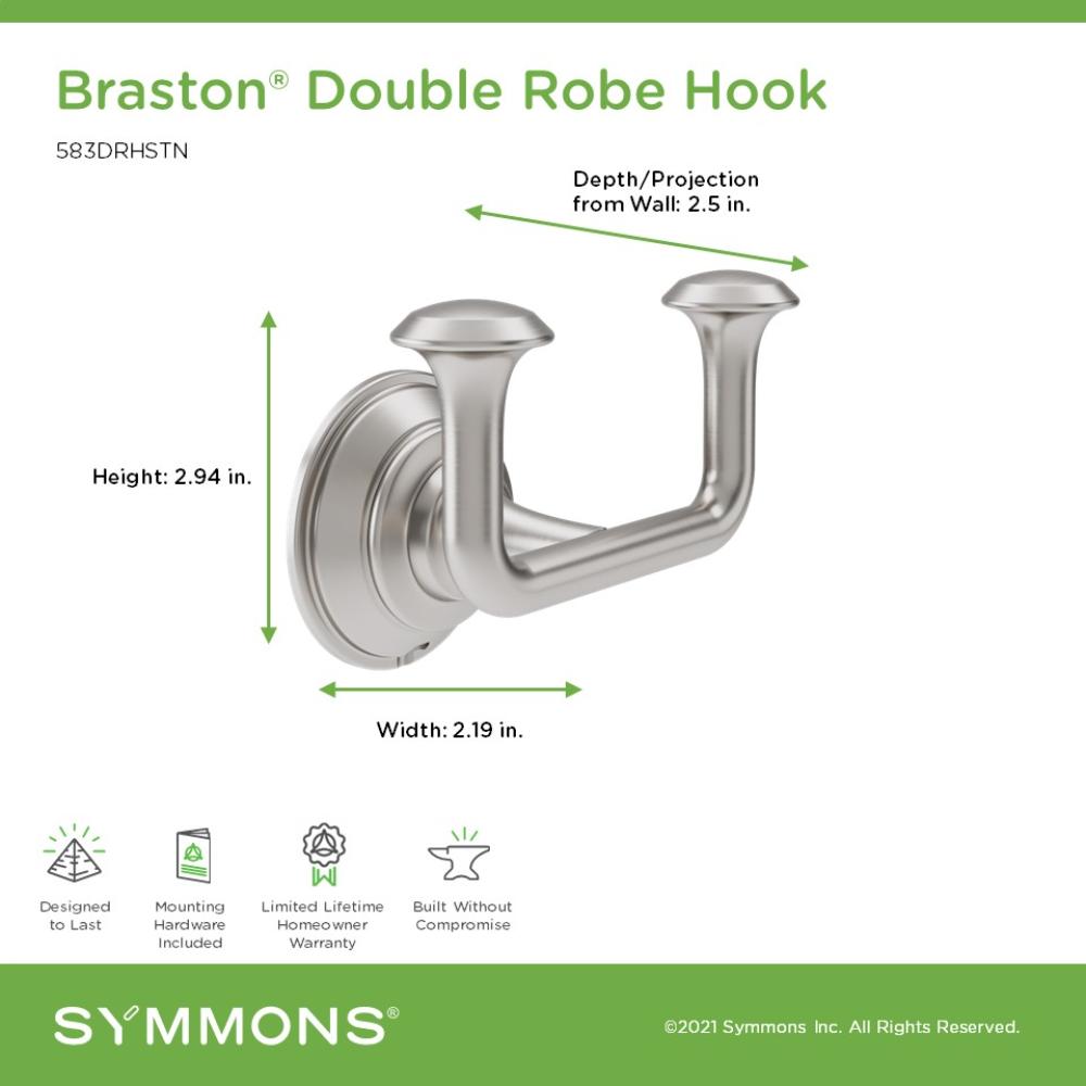 Gancho para toallas de doble gancho para montaje en pared de níquel satinado Braston de Symmons