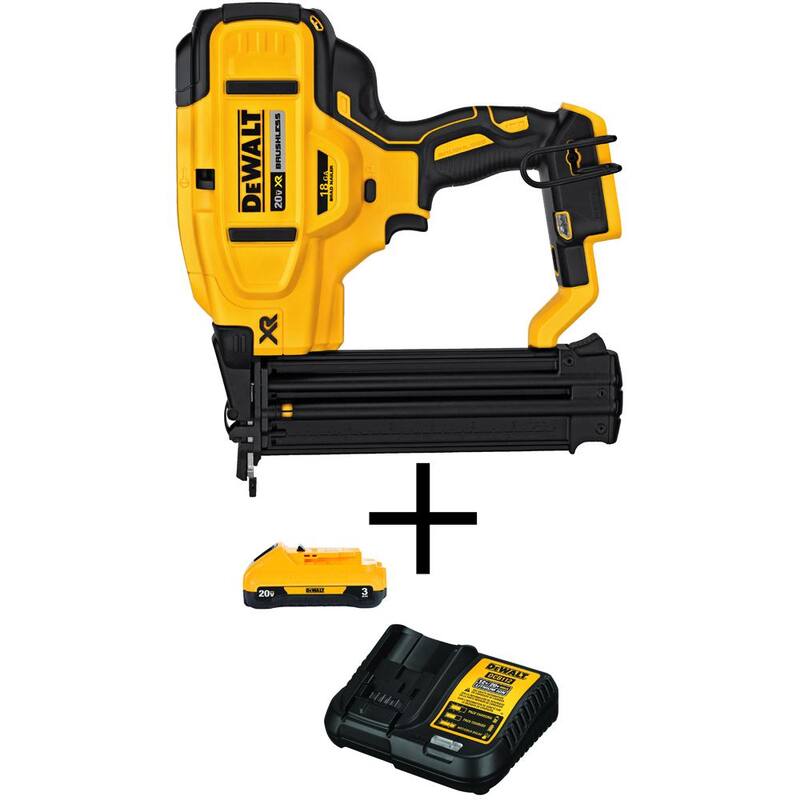 DEWALT 20V MAX XR Clavadora eléctrica inalámbrica de litio-ion de calibre 18, (1) batería de 3.0Ah y cargador - DCN680BW230C