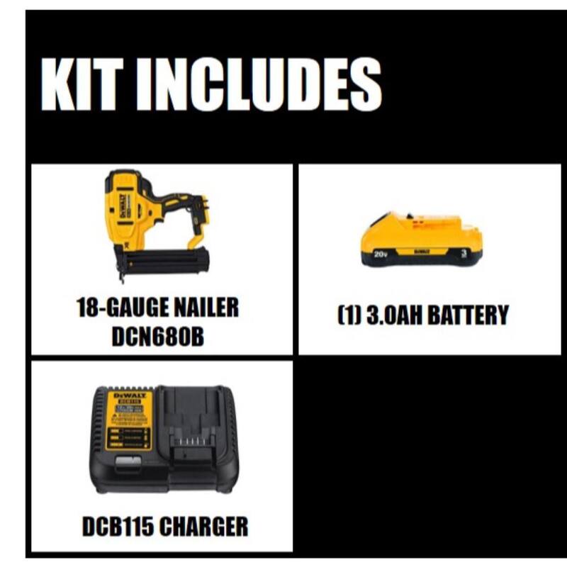 DEWALT 20V MAX XR Clavadora eléctrica inalámbrica de litio-ion de calibre 18, (1) batería de 3.0Ah y cargador - DCN680BW230C