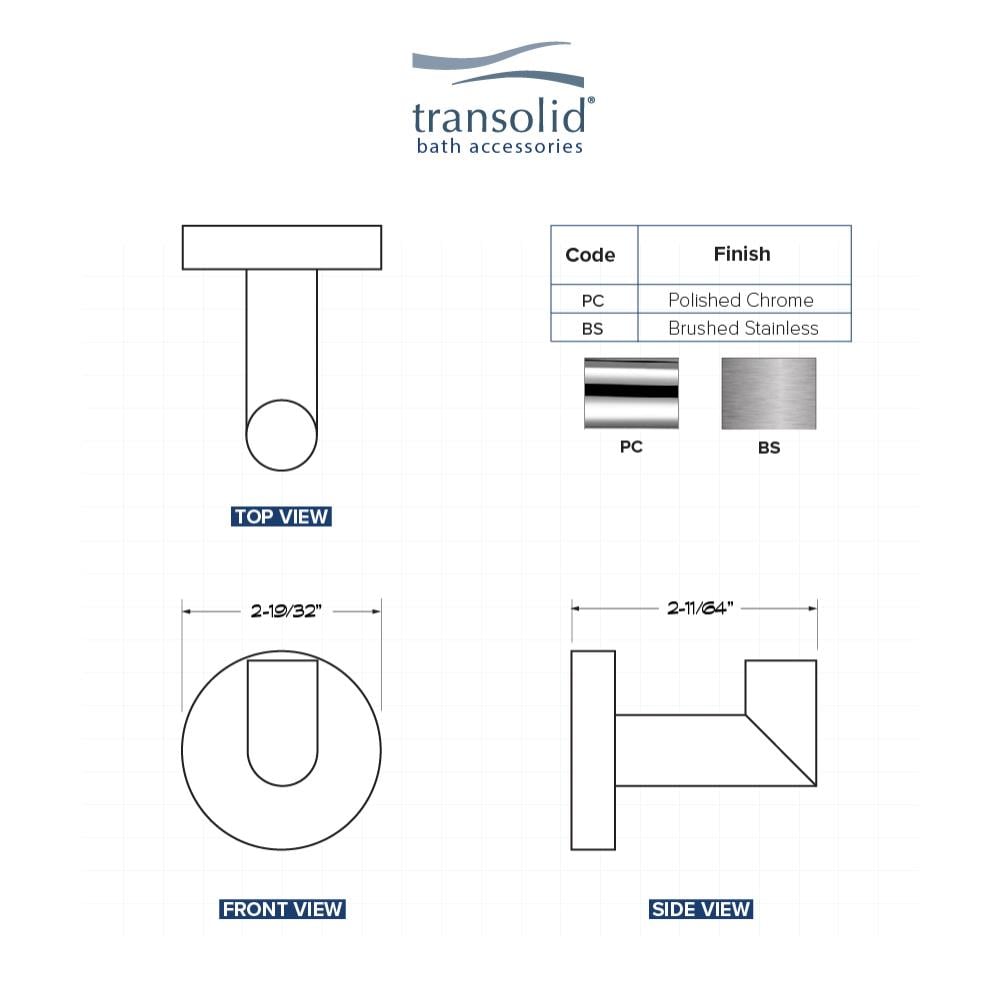 Perchero de Toalla de Pared Transolid Turín Cromo Pulido con Gancho Individual