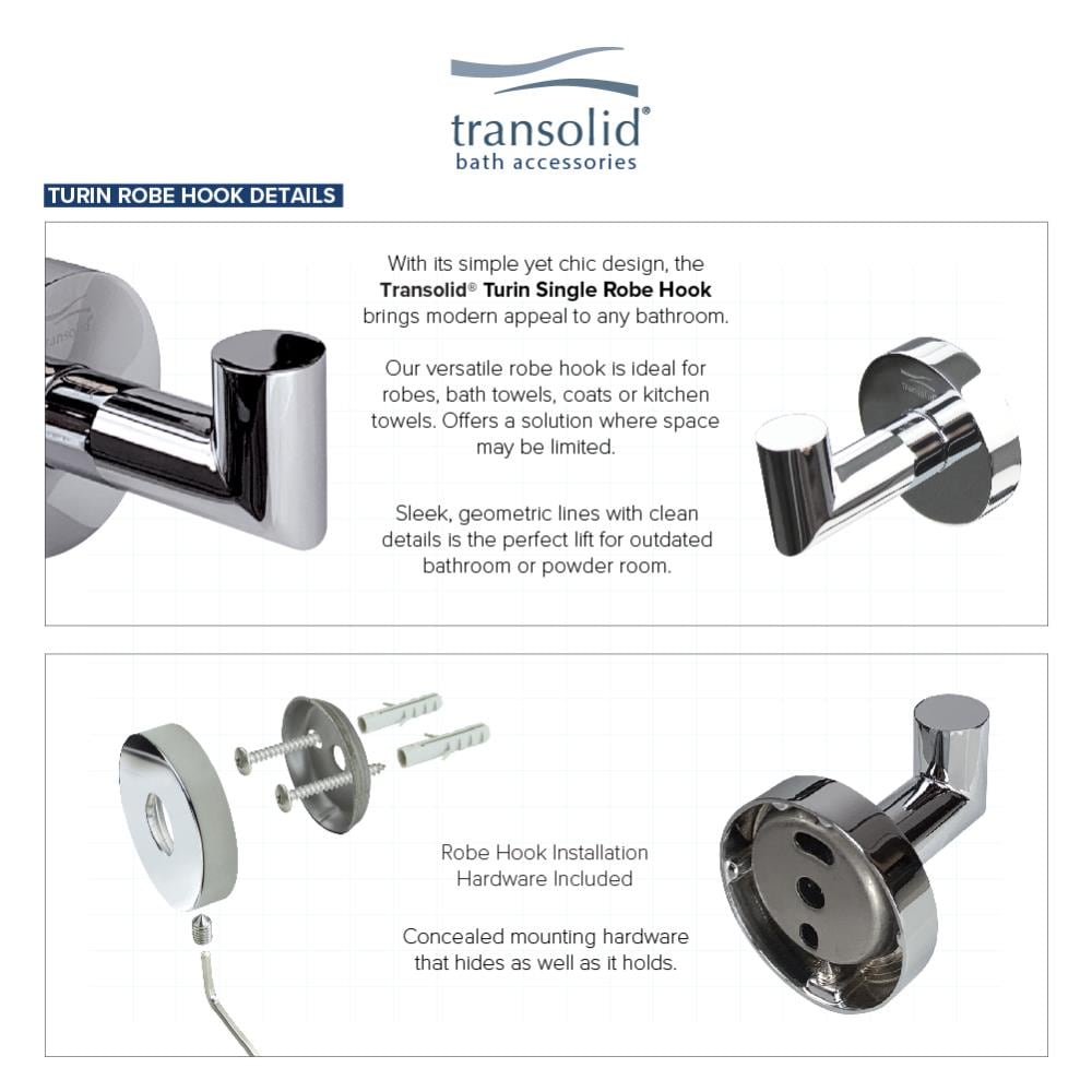 Perchero de Toalla de Pared Transolid Turín Cromo Pulido con Gancho Individual