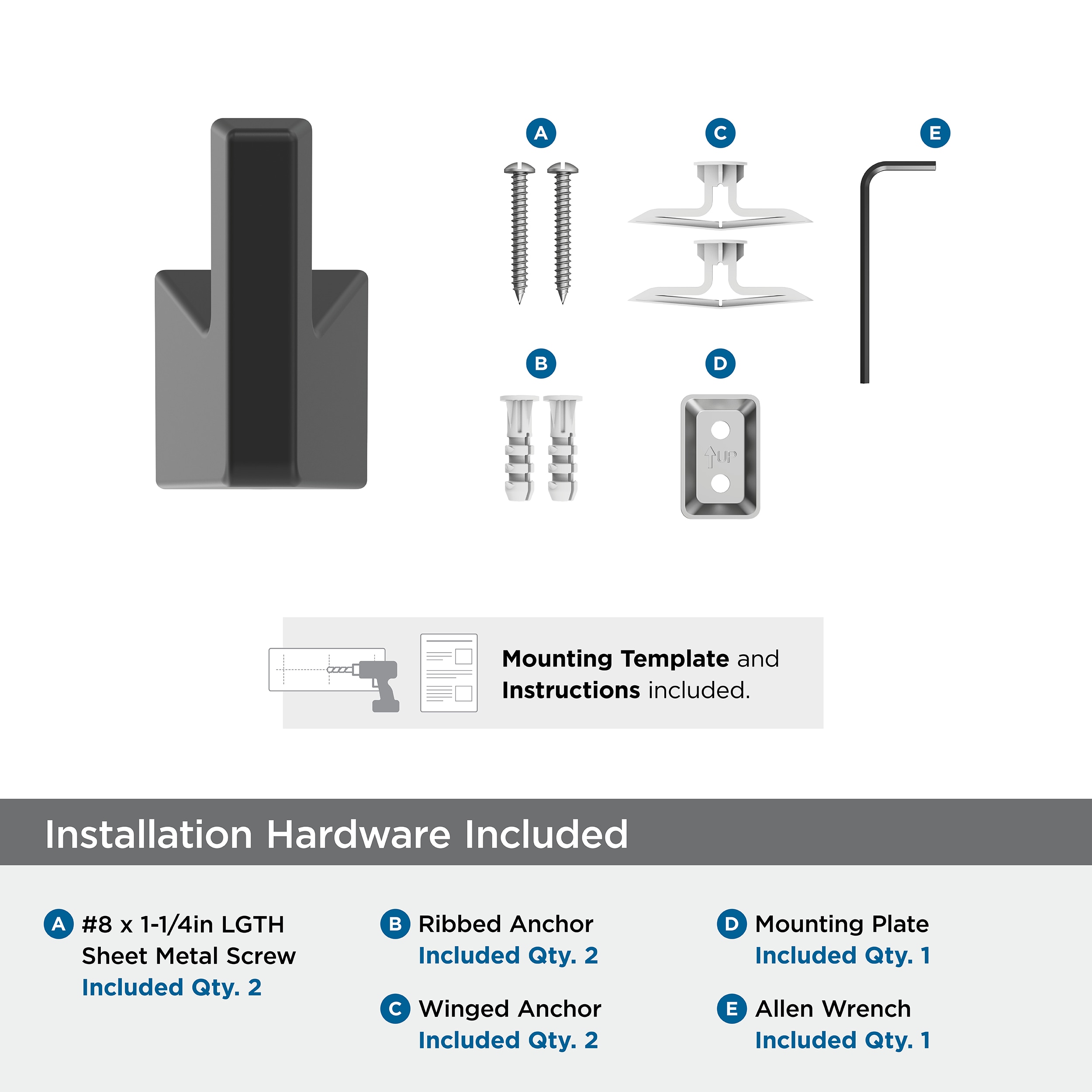Gancho de Toalla de Pared de Montaje Simple Negro Mate Blackrock Amerock BH36000MB