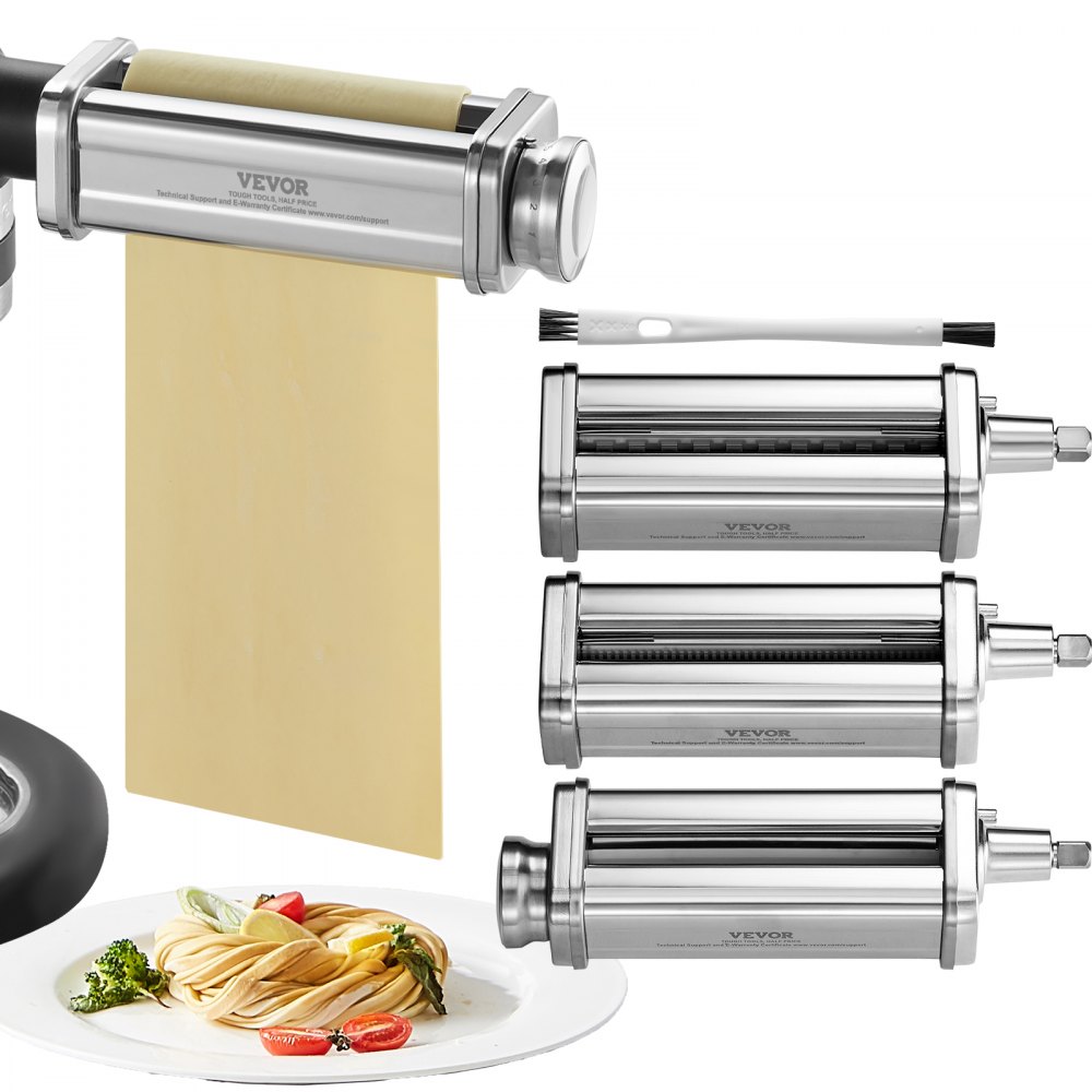 VEVOR Pasta Attachment for KitchenAid Stand Mixer, Stainless Steel Pasta Roller Cutter Set Including Pasta Sheet Roller, Spaghetti and Fettuccine Cutter, 8 Adjustable Thickness Knob Pasta Maker, 3Pcs - YDLMGL3JT000SQV28V0