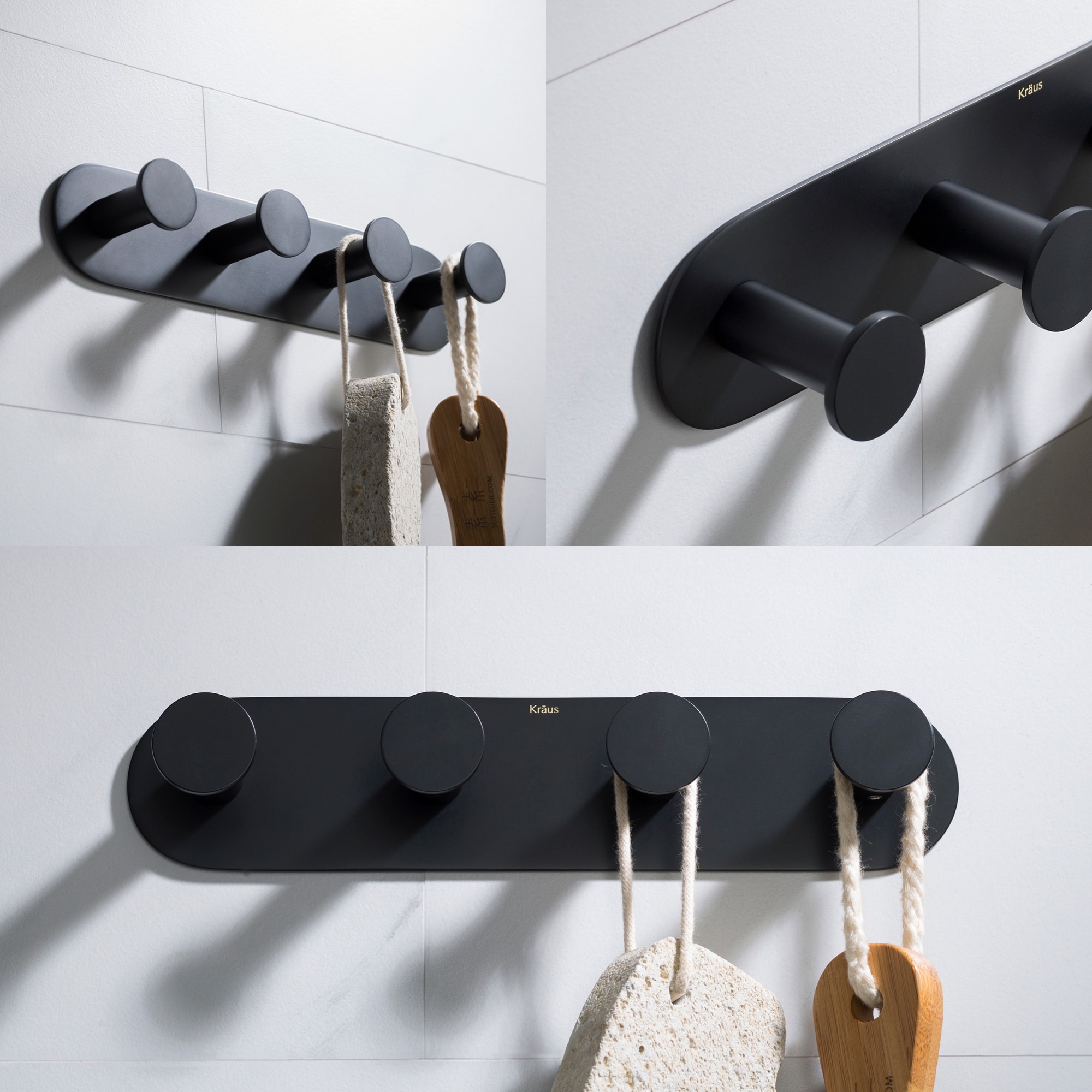 Percha de pared con 4 ganchos en acabado negro mate Elie de Kraus