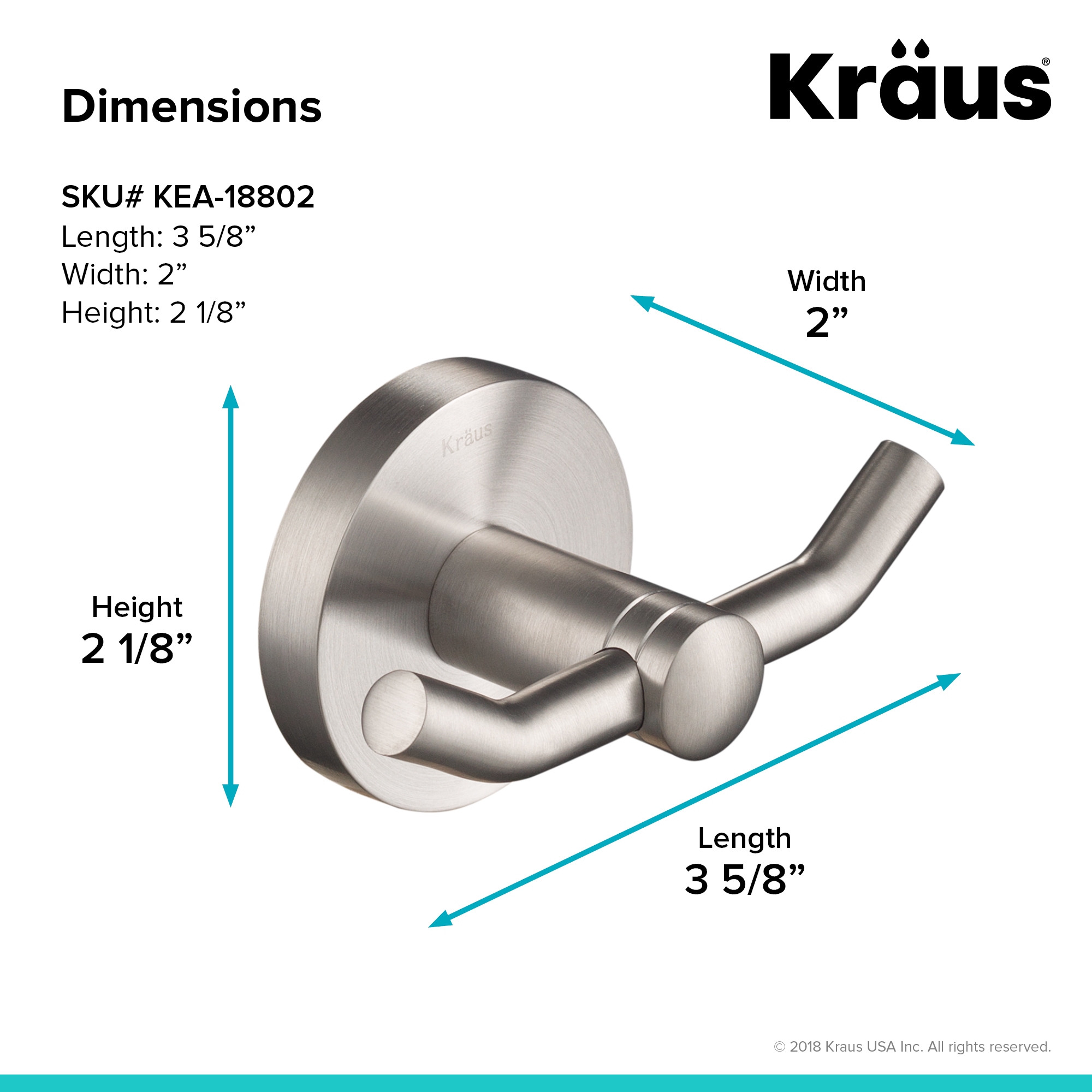 Percha doble para toallas de montaje en pared Kraus Elie en níquel cepillado KEA-18802BN