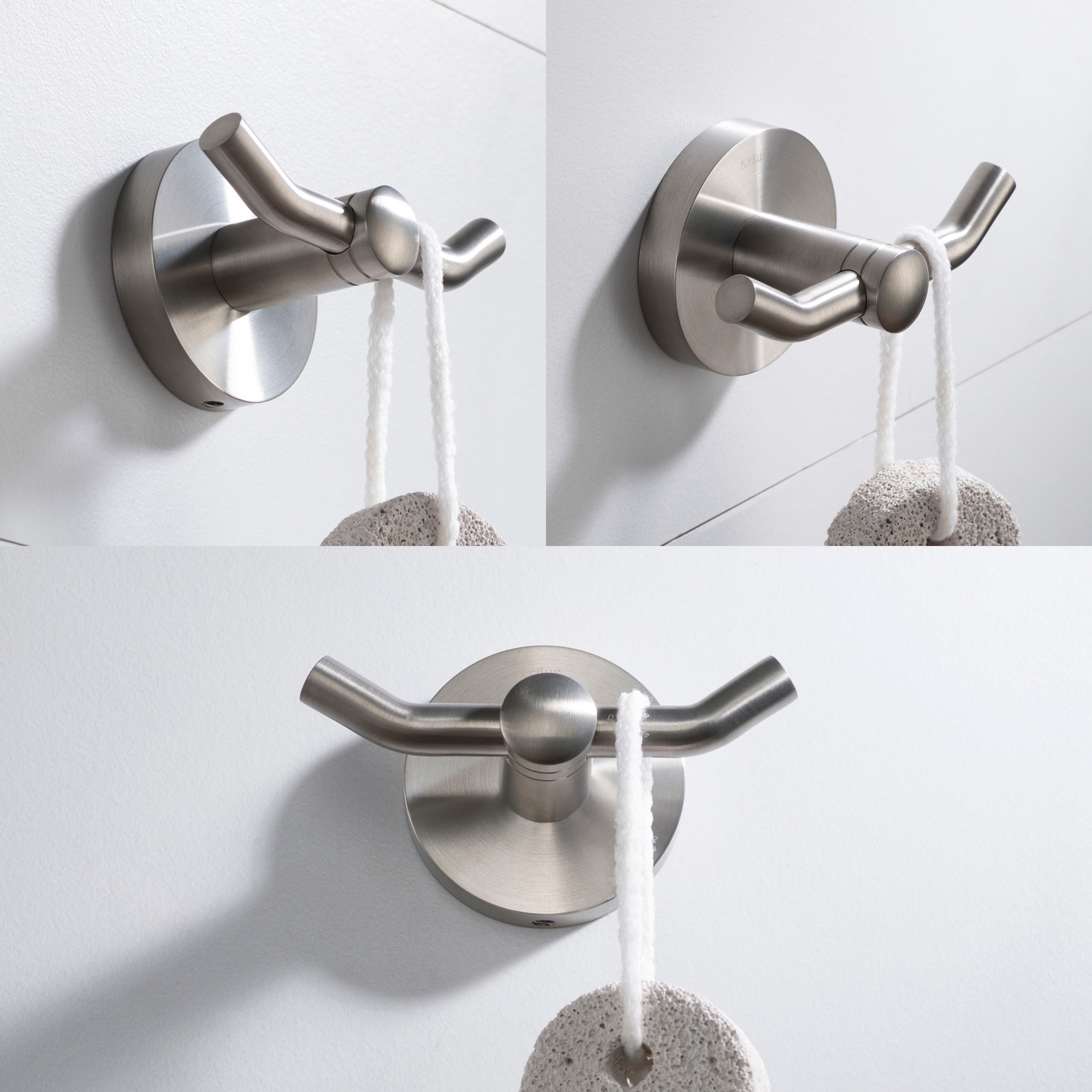 Percha doble para toallas de montaje en pared Kraus Elie en níquel cepillado KEA-18802BN