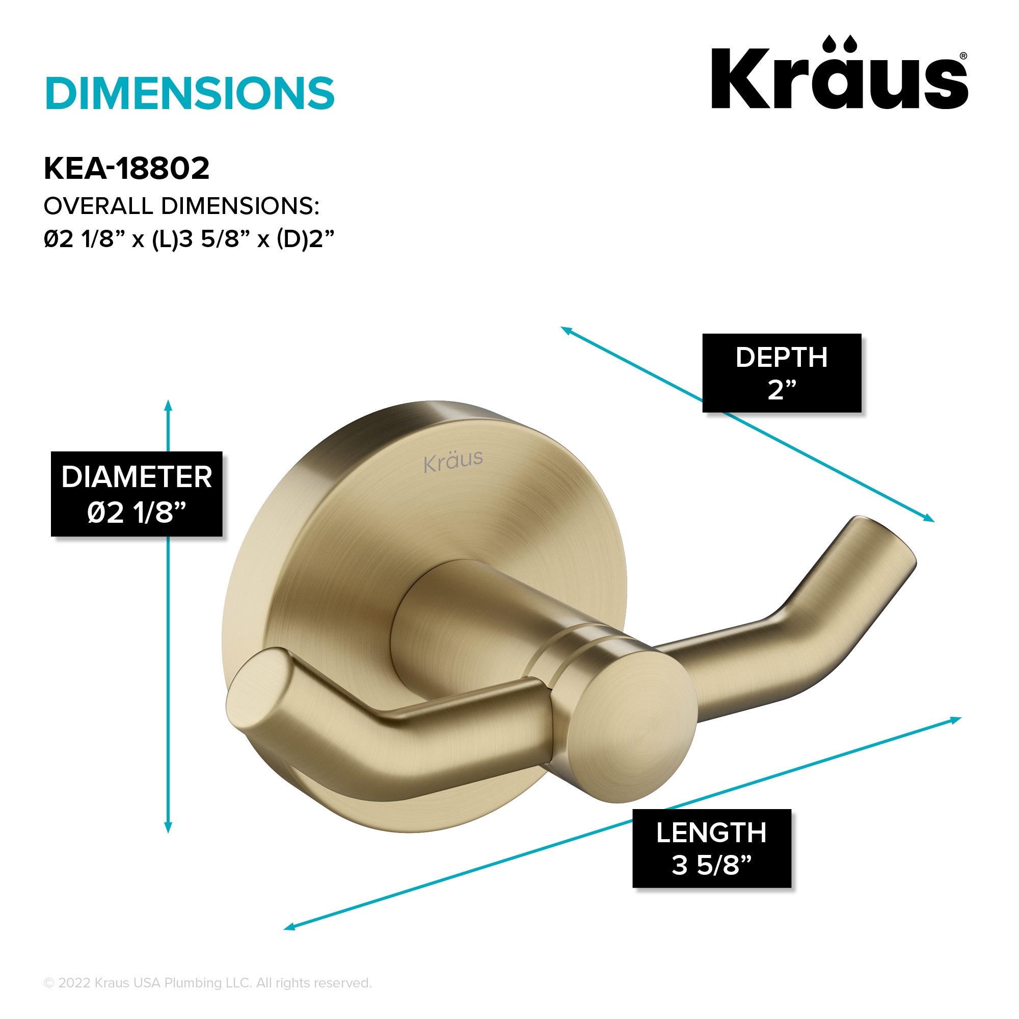 Percha doble de pared en color oro cepillado Kraus Elie KEA-18802BG