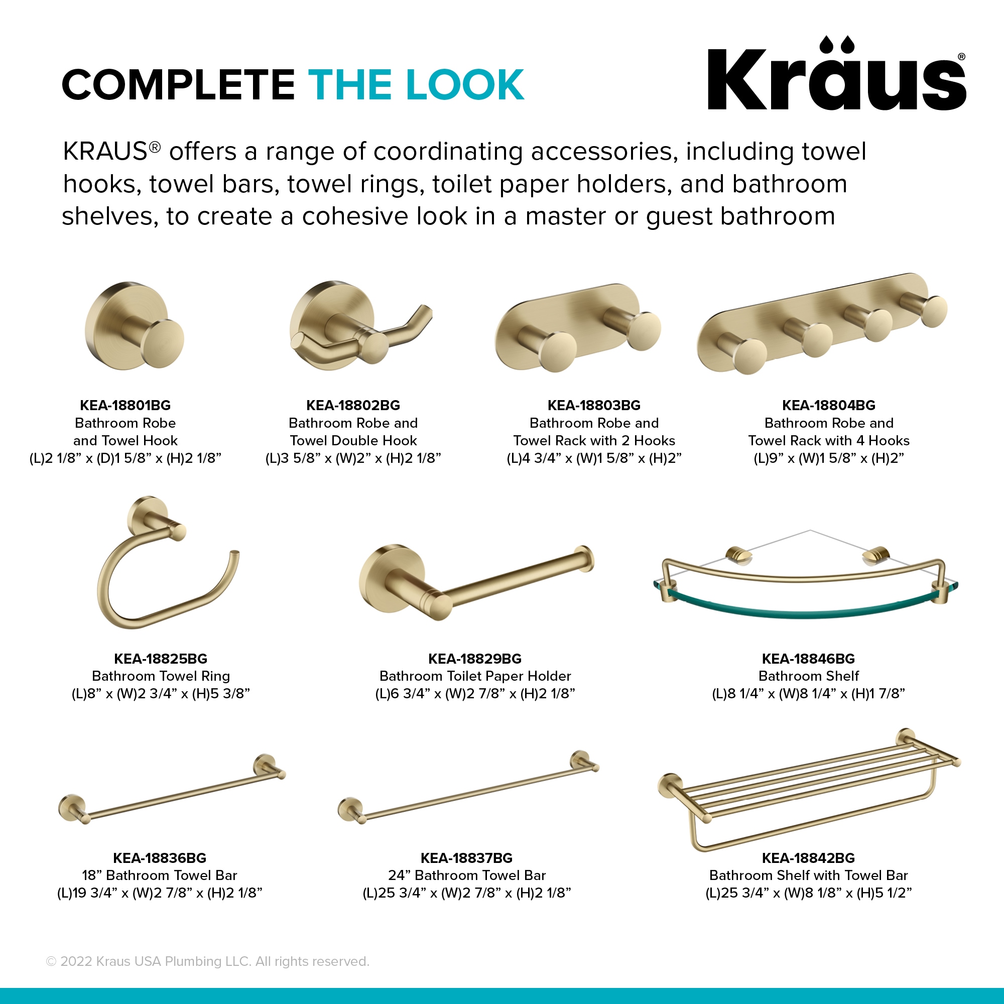 Percha doble de pared en color oro cepillado Kraus Elie KEA-18802BG