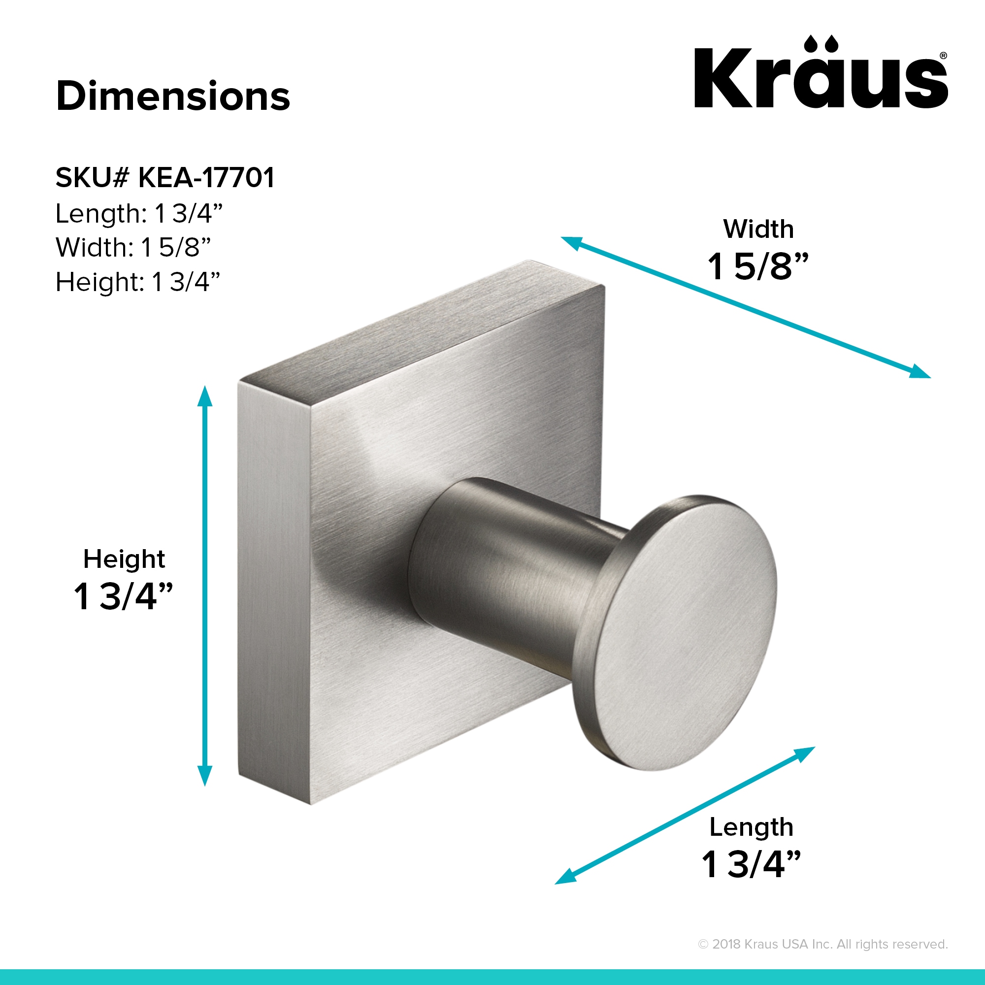 Percha para toalla de pared Kraus Ventus en níquel cepillado de un solo gancho