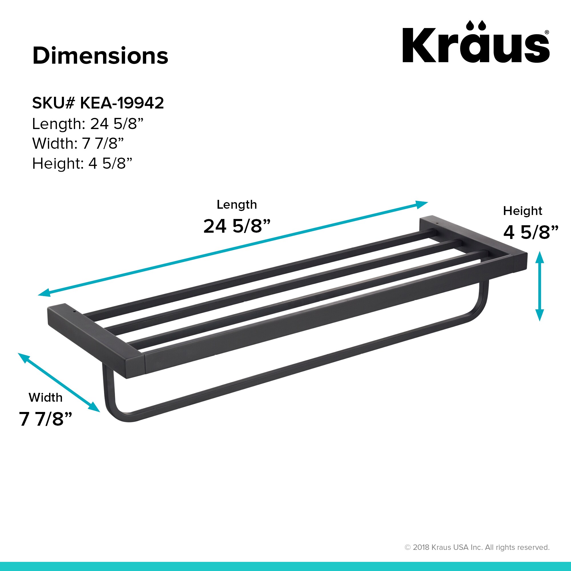 Toallero de Pared Negro Mate Kraus Stelios 8 Pulgadas x 25.125 Pulgadas x 8 Pulgadas KEA-19942MB