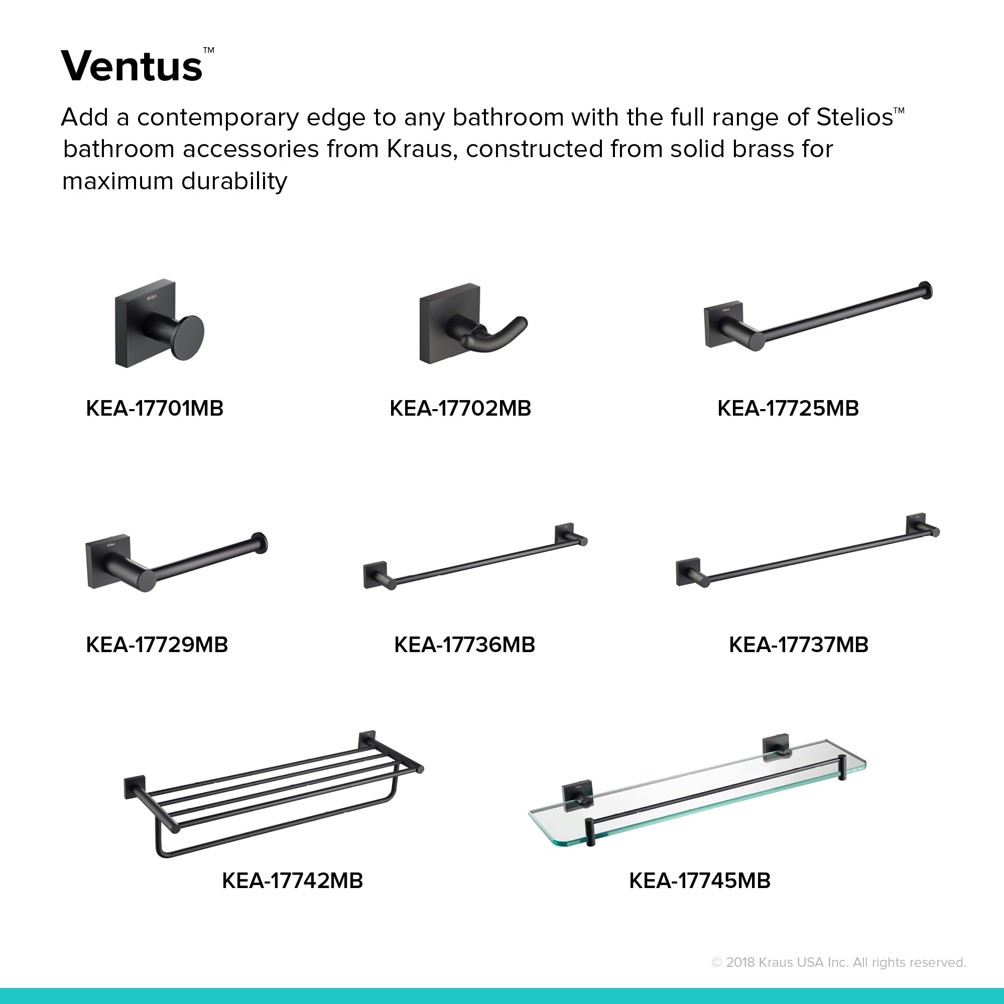 Perchero de toallas de pared en negro mate Kraus Ventus 8 pulgadas x 25.125 pulgadas x 8 pulgadas KEA-17742MB