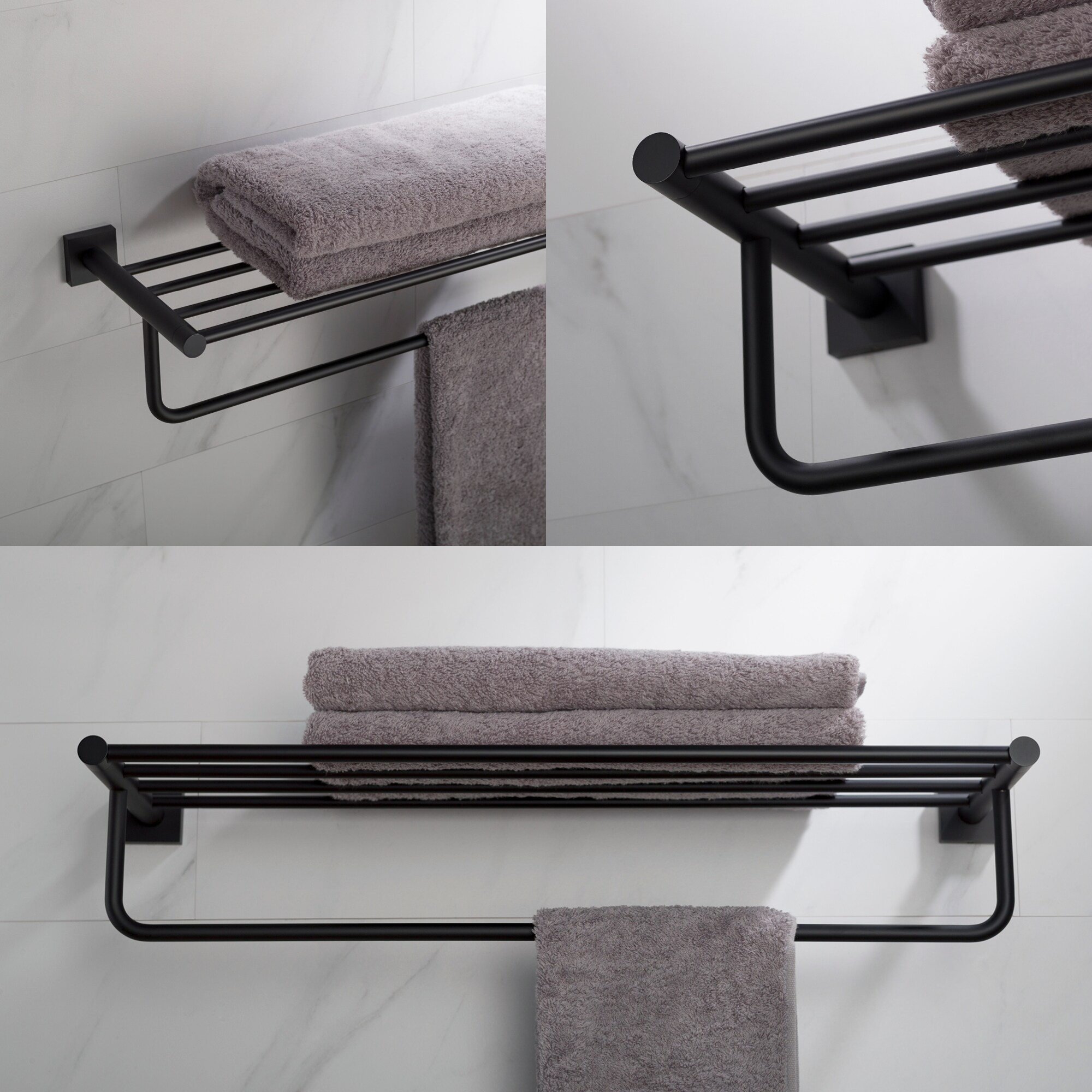 Perchero de toallas de pared en negro mate Kraus Ventus 8 pulgadas x 25.125 pulgadas x 8 pulgadas KEA-17742MB