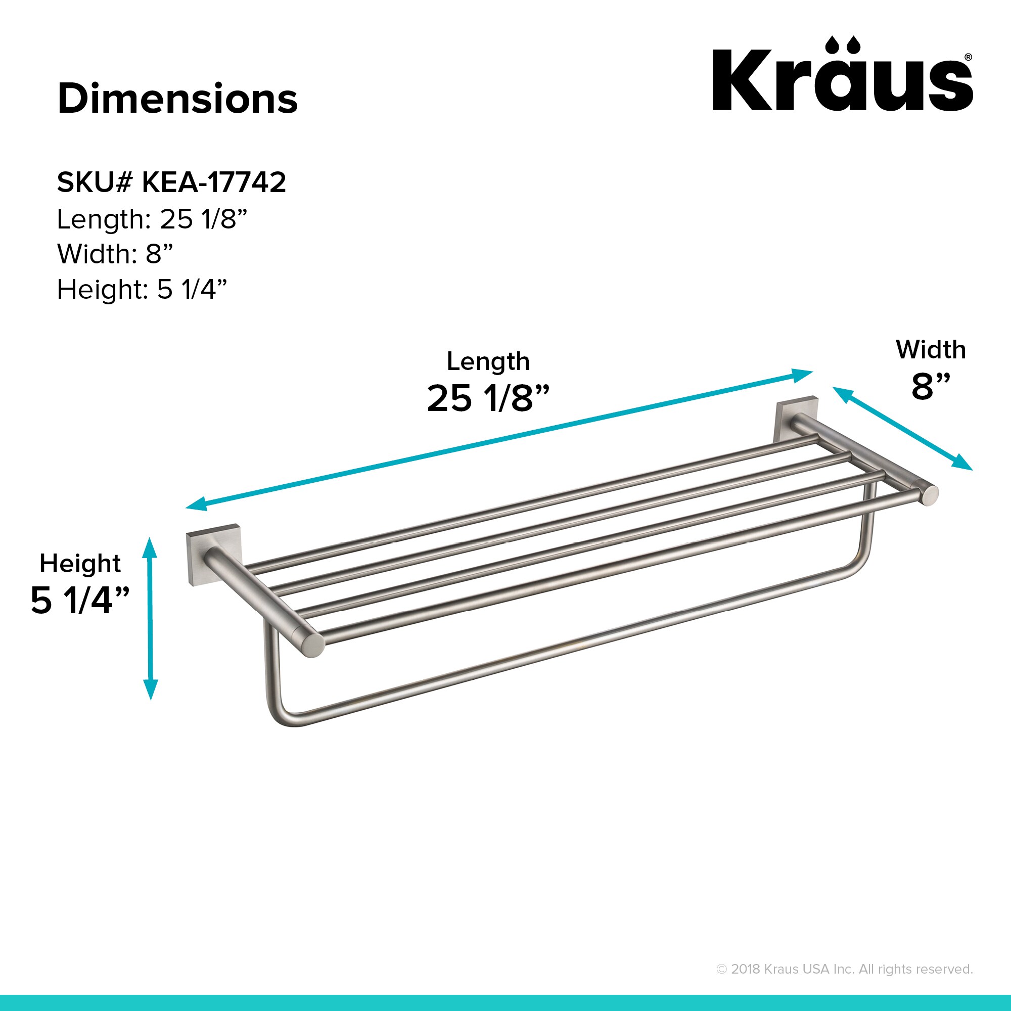 Soporte de toallas de pared en níquel cepillado Ventus de Kraus 4.8 pulgadas x 25.38 pulgadas x 8 pulgadas KEA-17742BN