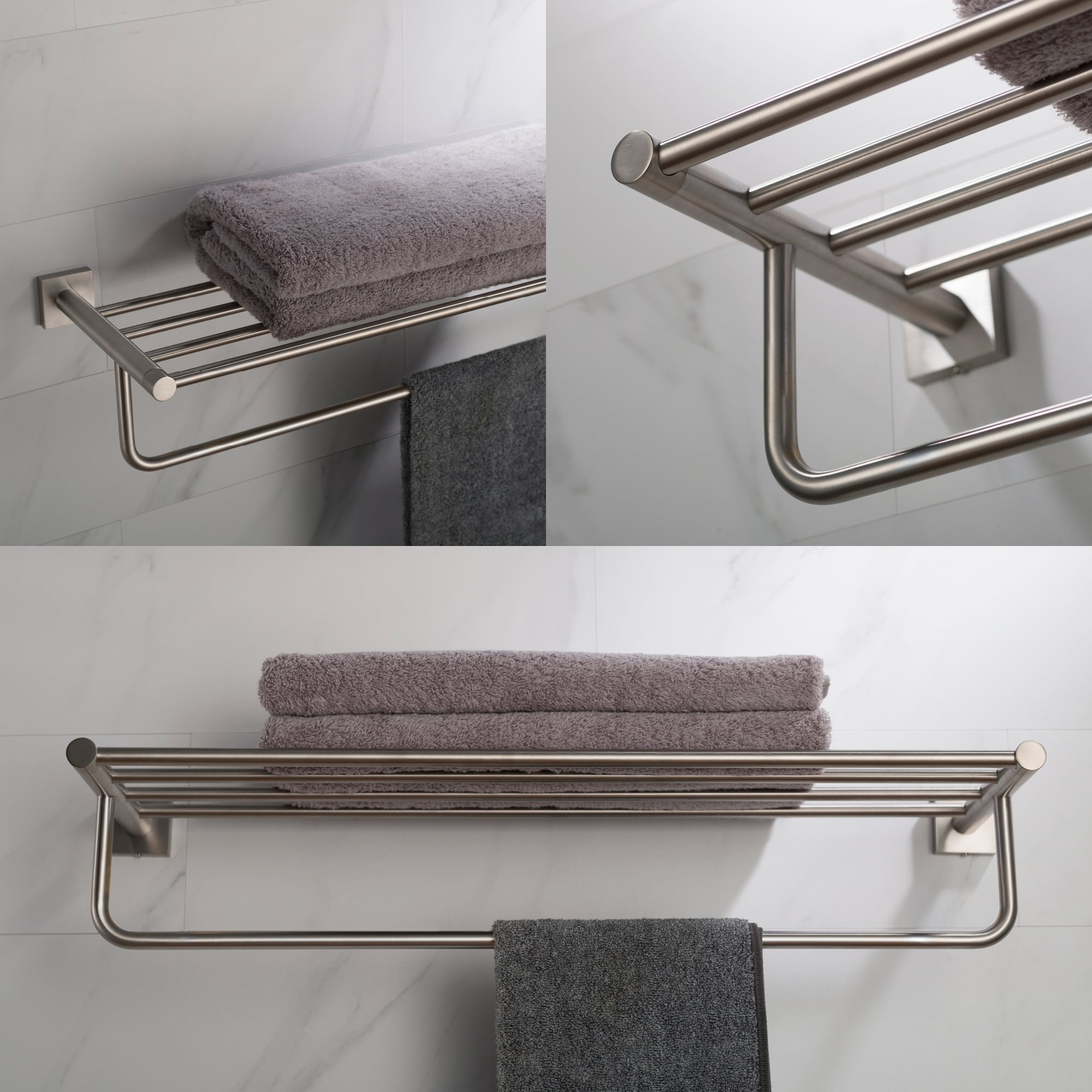 Soporte de toallas de pared en níquel cepillado Ventus de Kraus 4.8 pulgadas x 25.38 pulgadas x 8 pulgadas KEA-17742BN