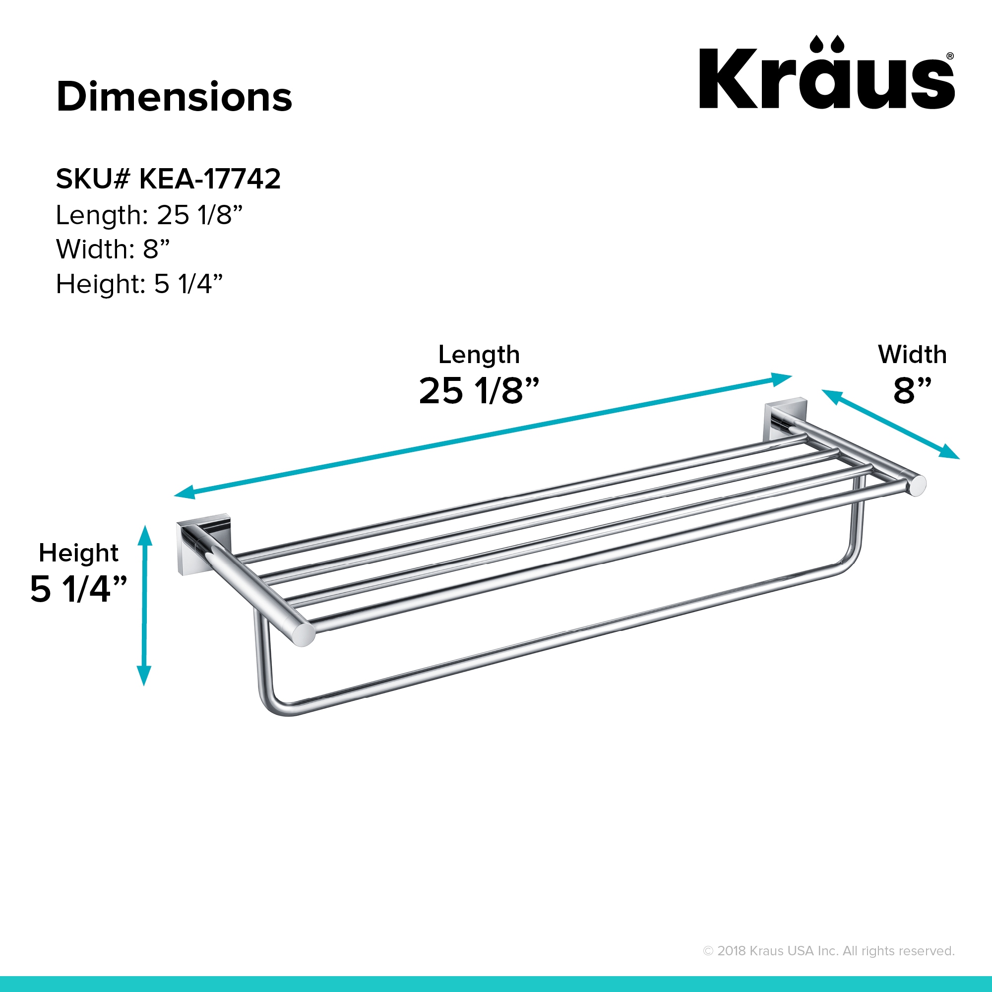 Toallero de Pared Kraus Ventus en Cromo 2.375 pulgadas x 25.75 pulgadas x 2.375 pulgadas KEA-17742CH