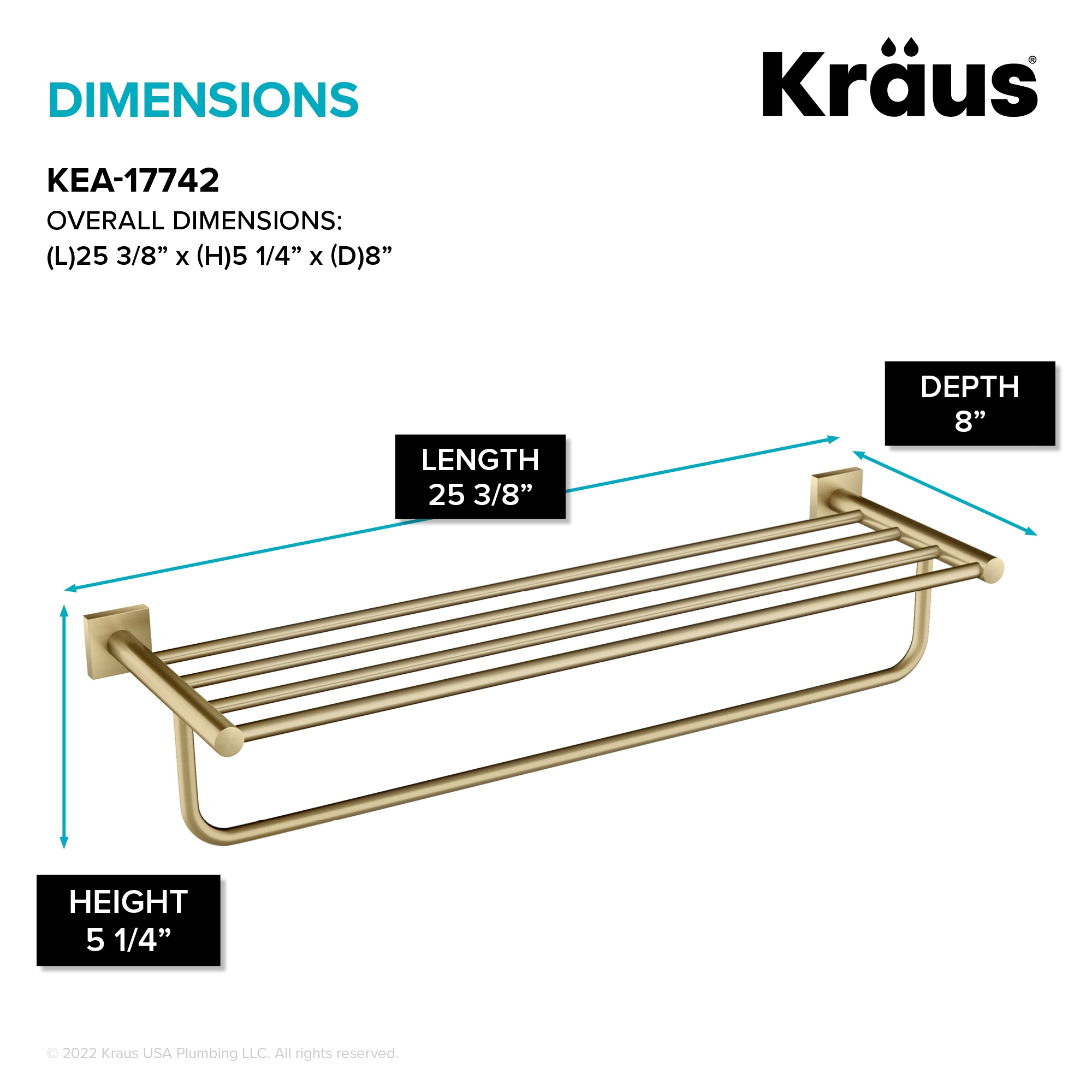 Toallero de Pared en Oro Cepillado Kraus Ventus 8 Pulgadas x 25.38 Pulgadas x 8 Pulgadas