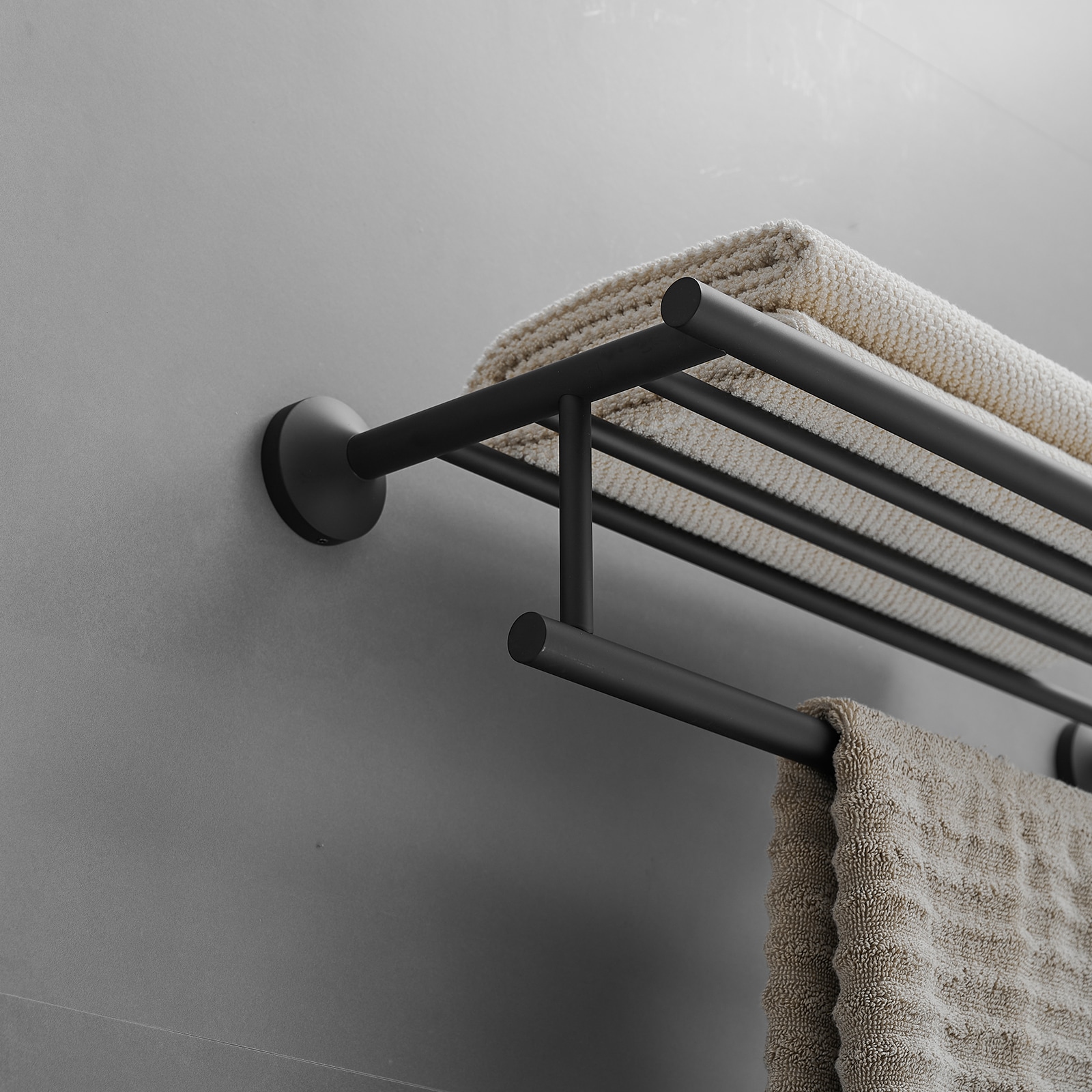 Perchero de Toallas Montado en Pared Negro Mate 9.65 pulgadas x 9.65 pulgadas x 24.41 pulgadas A-91088-NEGRO