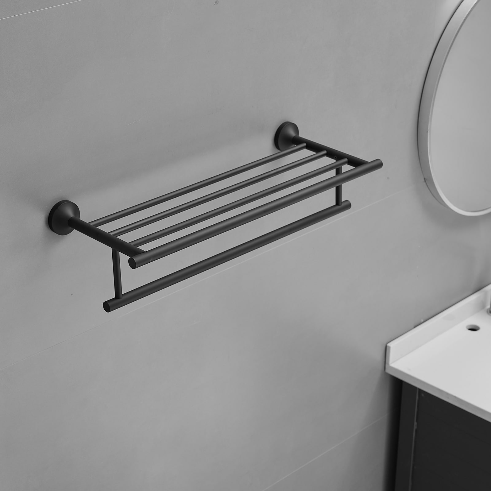 Perchero de Toallas Montado en Pared Negro Mate 9.65 pulgadas x 9.65 pulgadas x 24.41 pulgadas A-91088-NEGRO