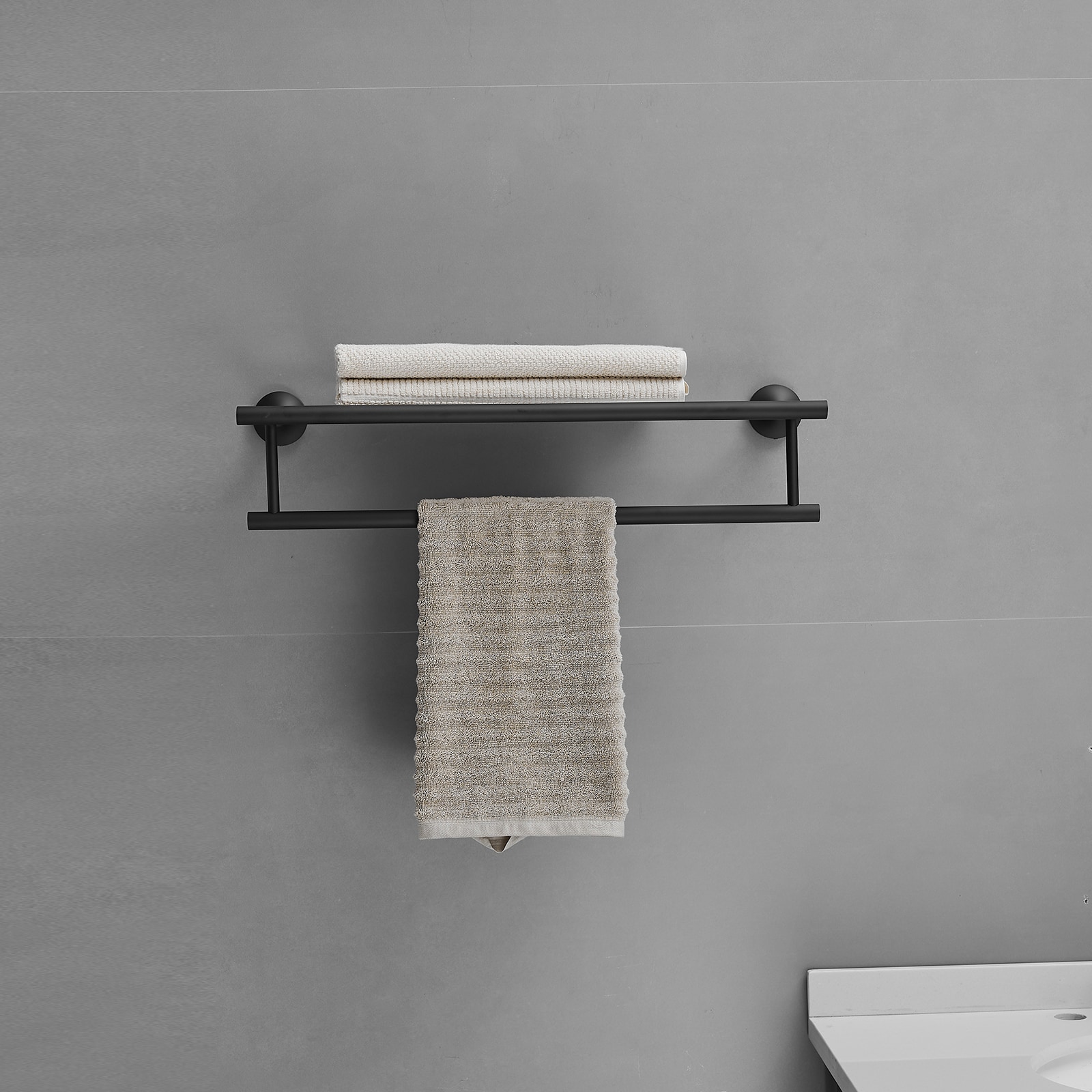 Perchero de Toallas Montado en Pared Negro Mate 9.65 pulgadas x 9.65 pulgadas x 24.41 pulgadas A-91088-NEGRO