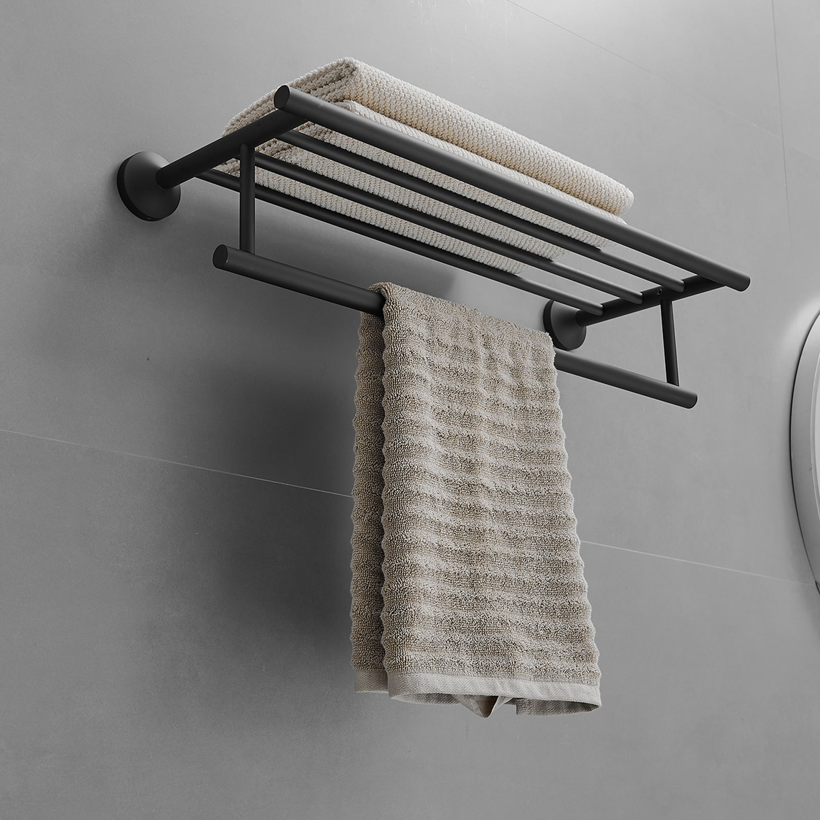 Perchero de Toallas Montado en Pared Negro Mate 9.65 pulgadas x 9.65 pulgadas x 24.41 pulgadas A-91088-NEGRO