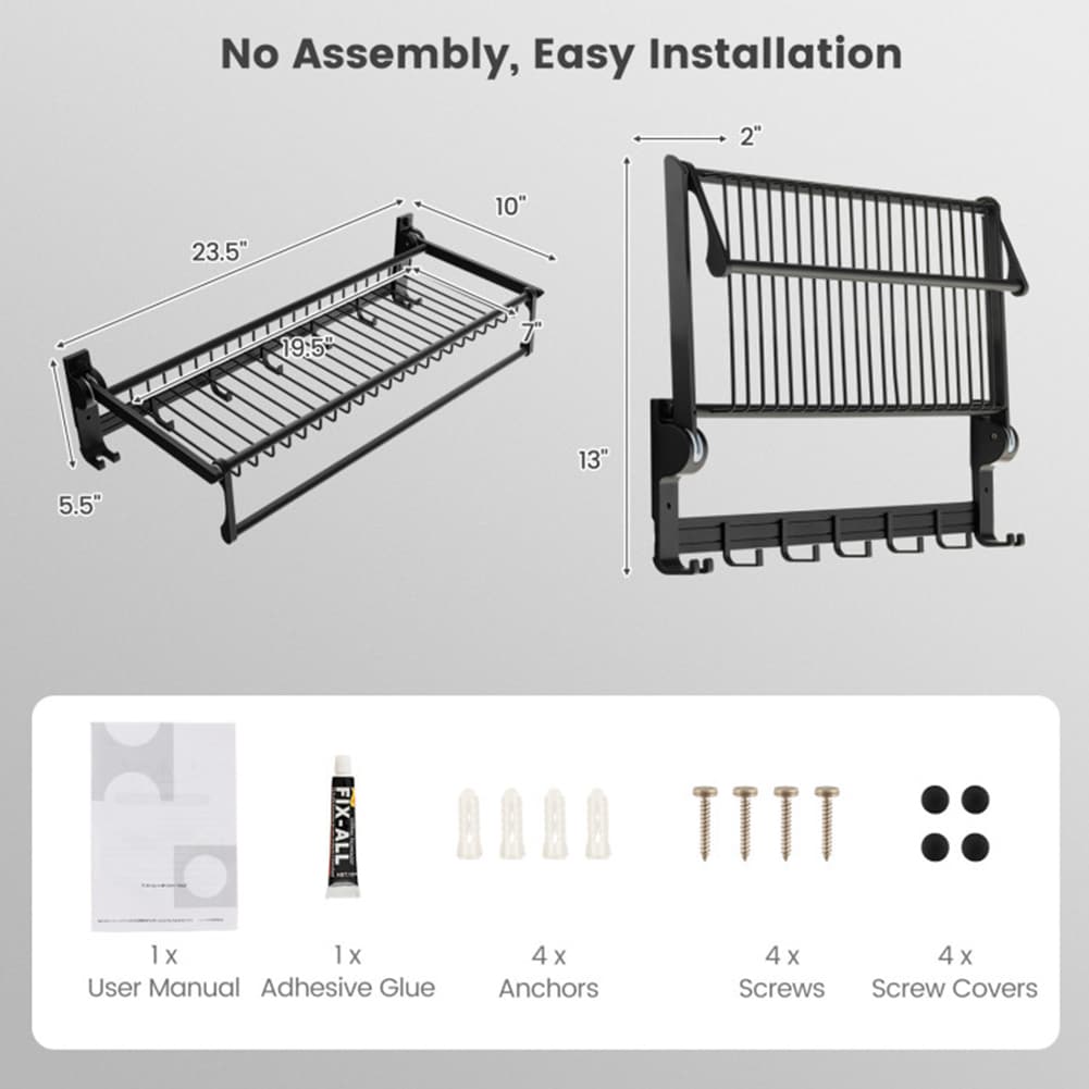 Percha para toallas de pared en negro WELLFOR 23.5 pulgadas x 23.5 pulgadas x 10 pulgadas JZ10207