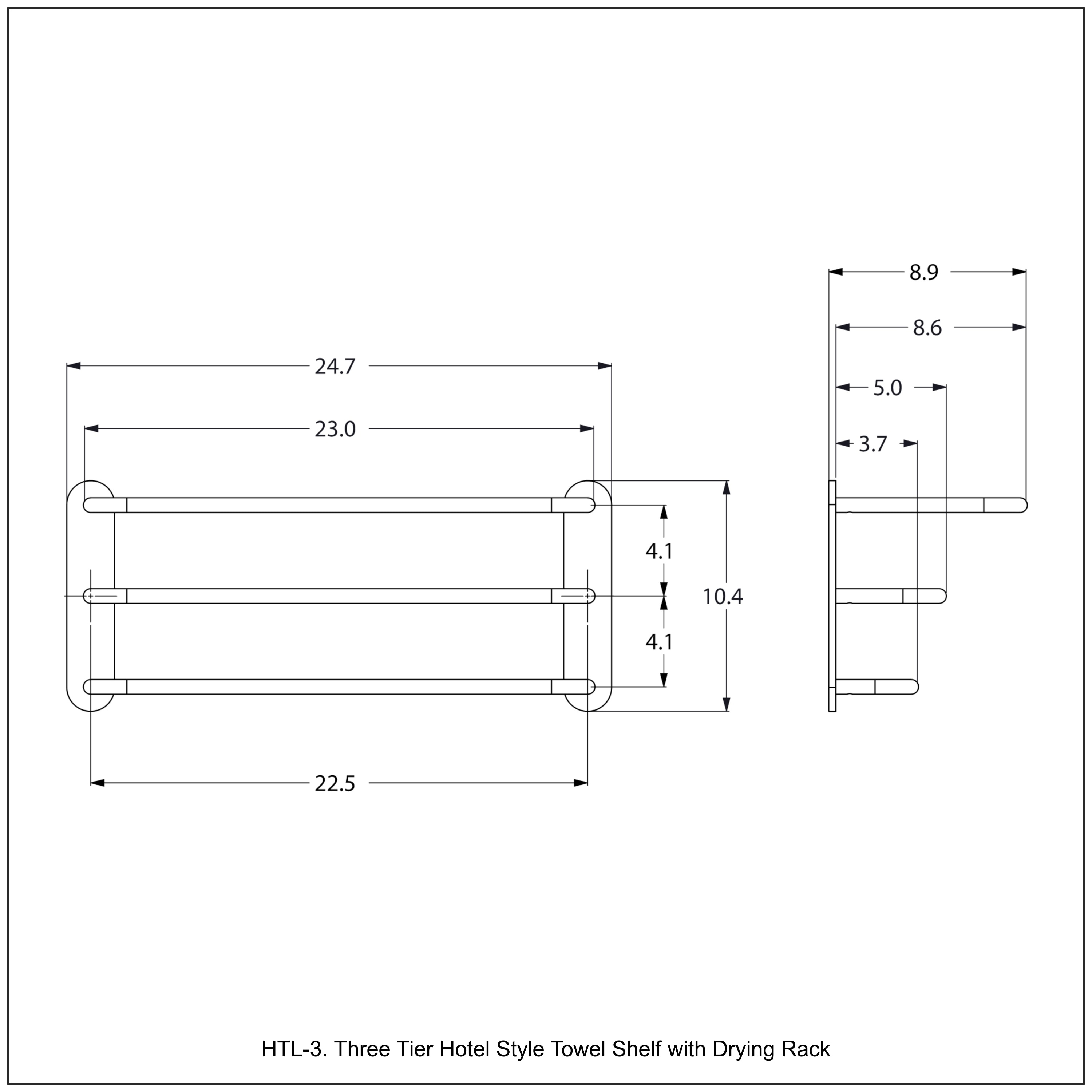 Percha de Toallas de Pared en Latón Satinado de 9 Pulgadas x 23 Pulgadas x 9 Pulgadas HTL-3-SBR