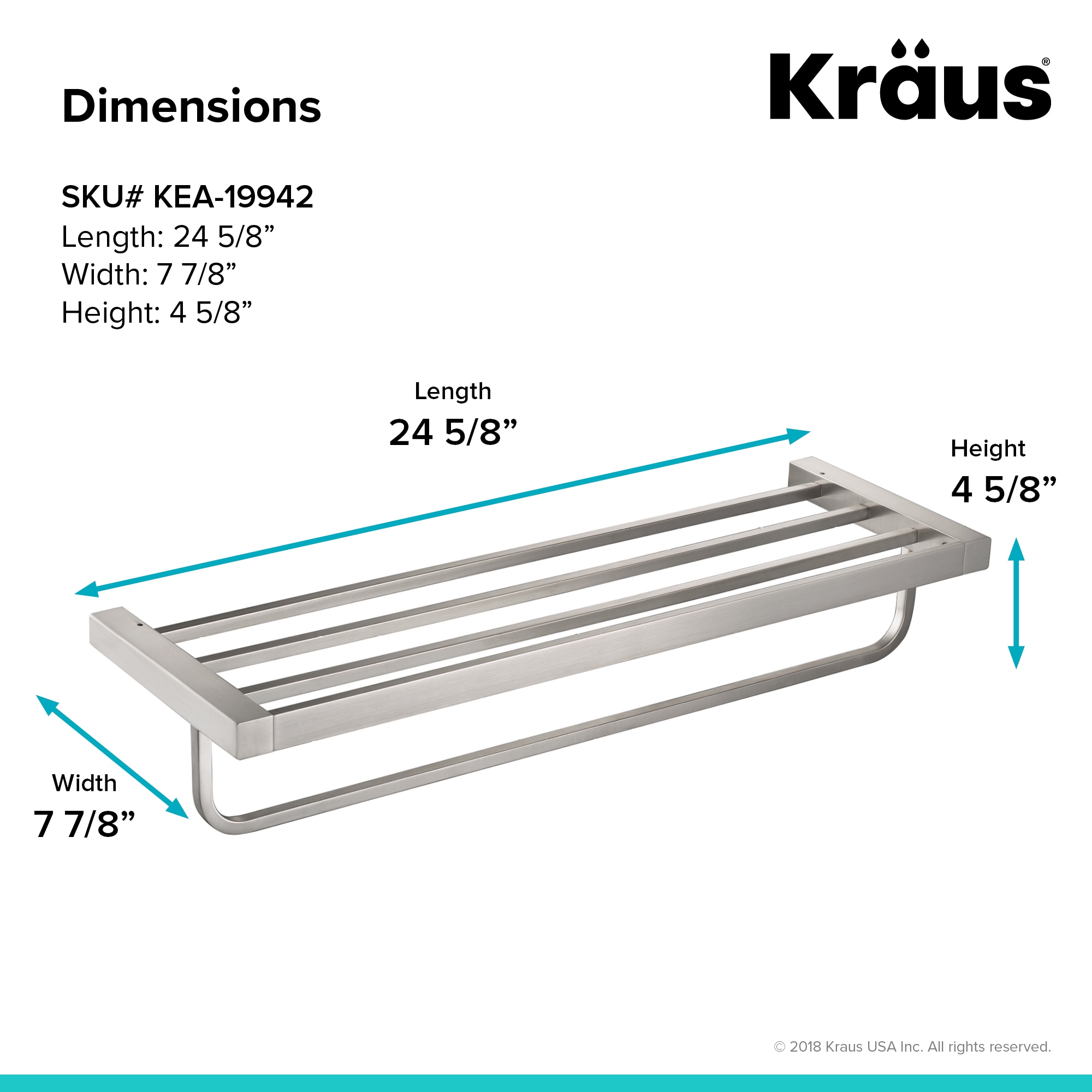 Perchero de Toallas de Pared Kraus Stelios Nickel Cepillado 4.8 Pulgadas x 24.63 Pulgadas x 7.88 Pulgadas KEA-19942BN