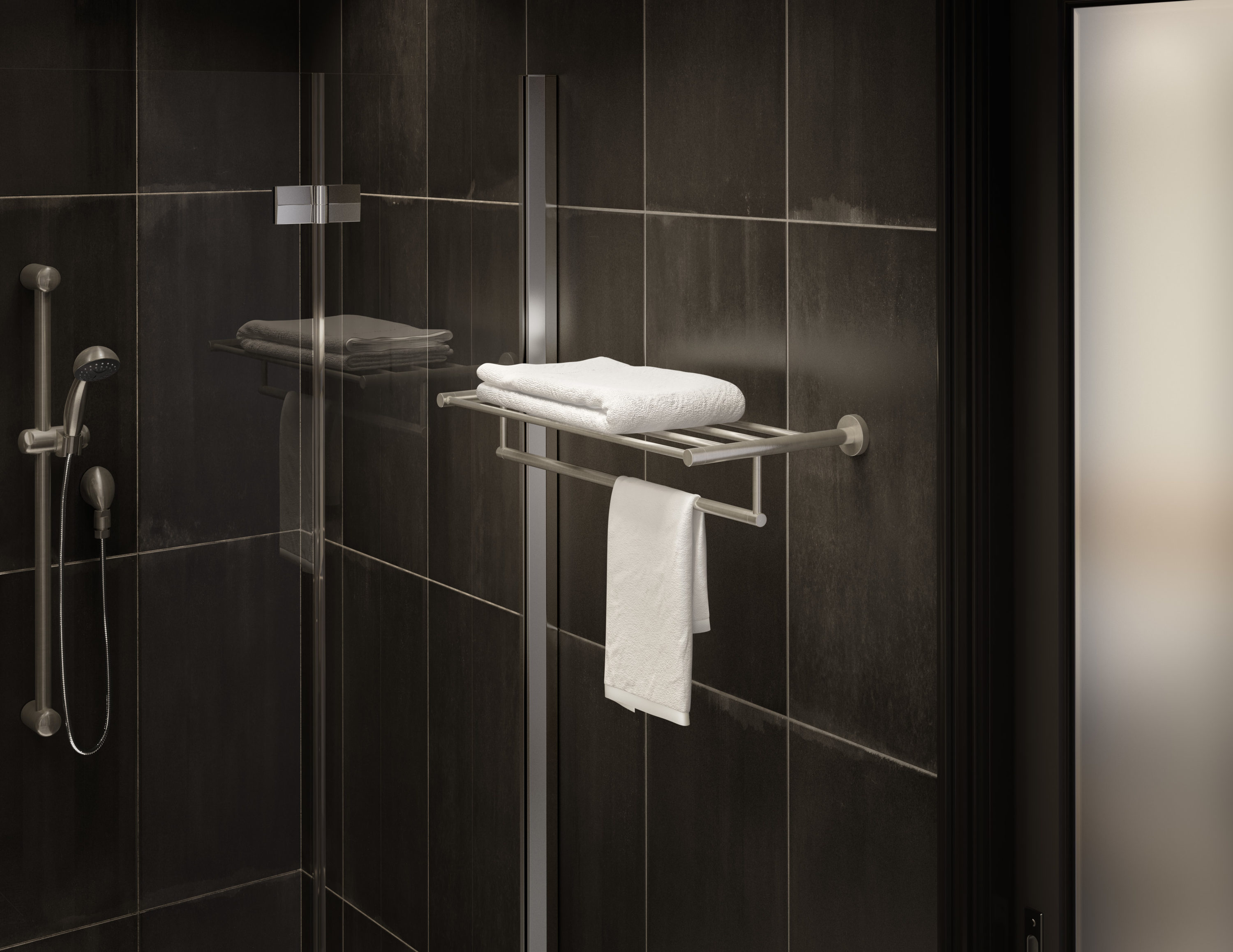 Perchero de toallas de montaje en pared Symmons Dia en níquel satinado de 22 pulgadas x 9.6 pulgadas x 3.15 pulgadas 353TS-22-STN