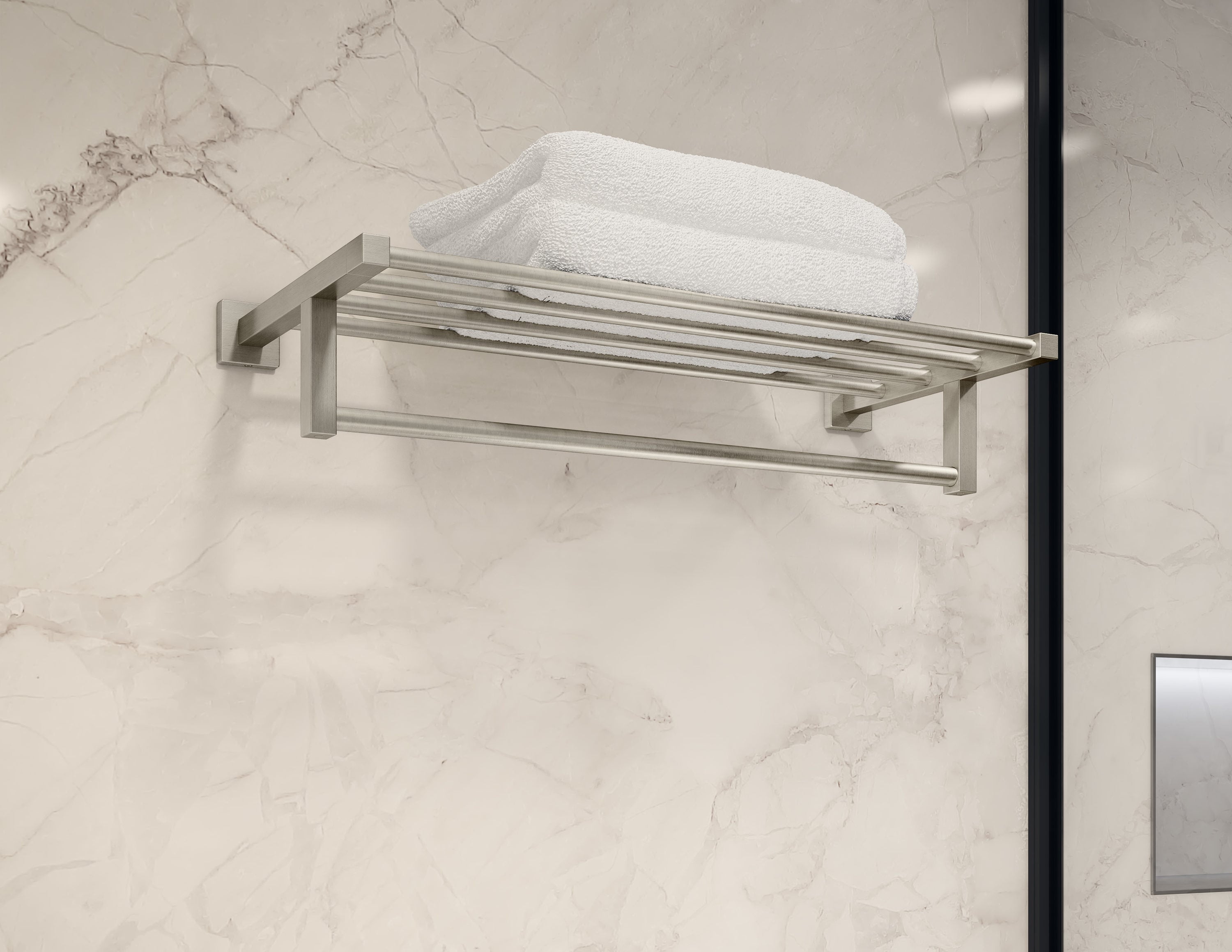Soporte para toallas de montaje en pared Symmons Duro acabado en níquel satinado 9.646 pulgadas x 23.858 pulgadas x 1.811 pulgadas 363TS-22-STN