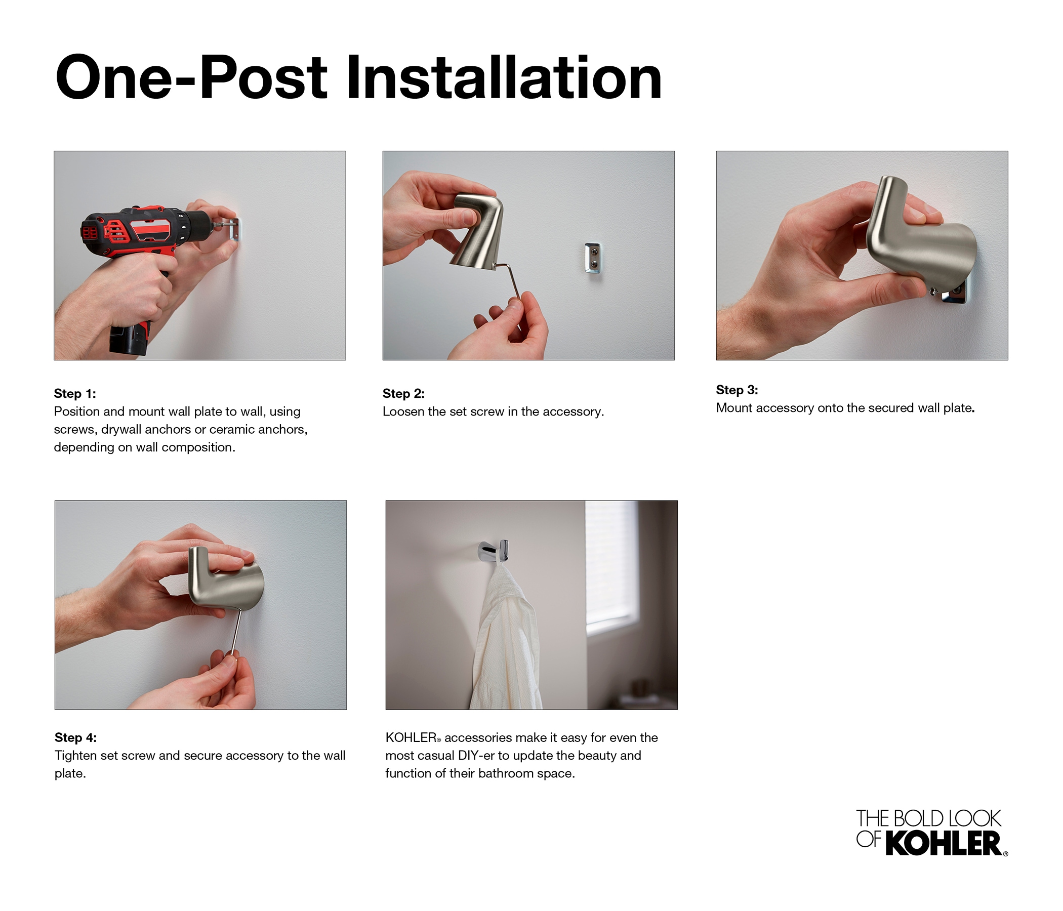 Soporte para toalla individual de montaje en pared, cromo pulido de KOHLER Purist 14441-CP