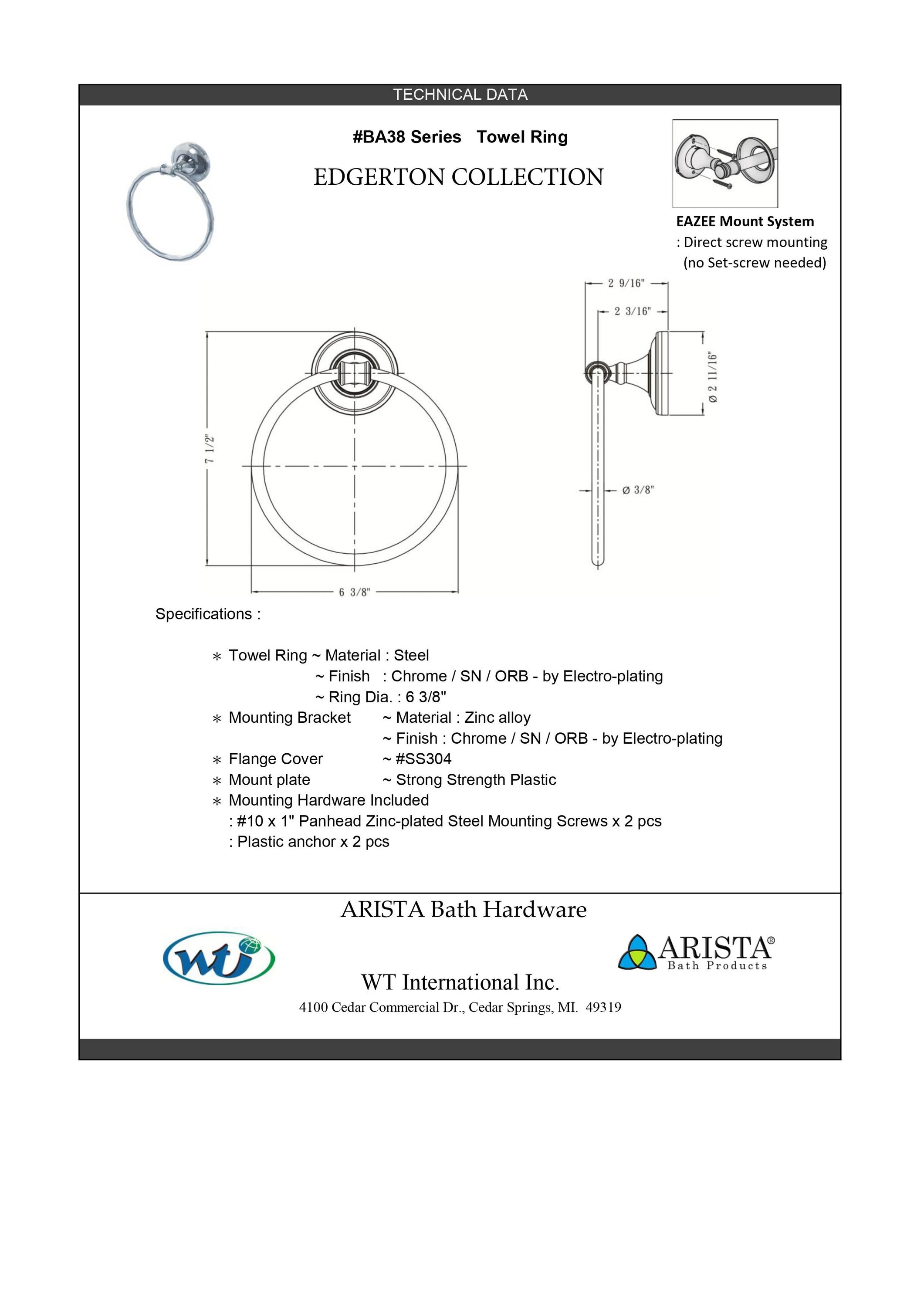 Arista Edgerton Anillo de Toalla de Pared en Níquel Satinado - BA3802-TRG-SN