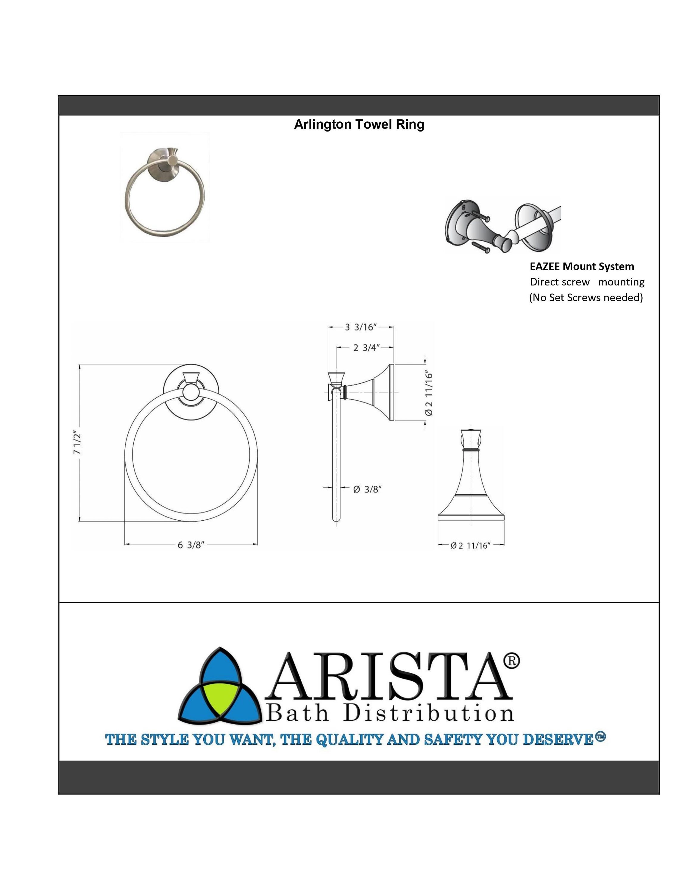 Arista Arlington Argolla para Toalla Individual de Montaje en Pared en Níquel Satinado