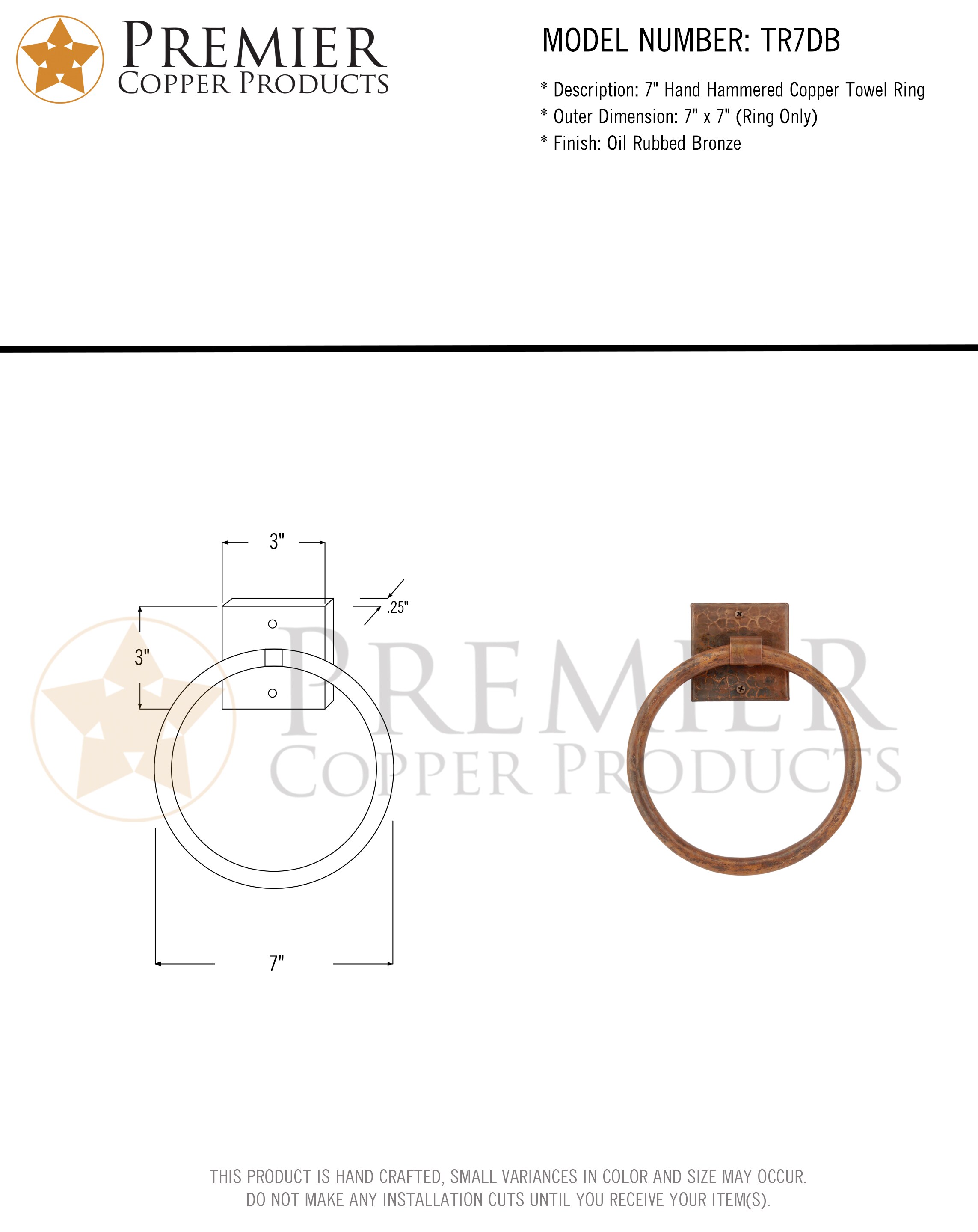 Accesorio de Baño de Cobre Premier Oil Rubbed Bronze para Montaje en Pared, Argolla Individual para Toalla TR7DB.