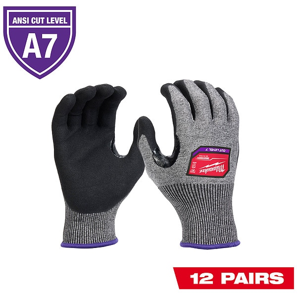 Guantes sumergidos de protección contra cortes de Milwaukee Tool, Nivel de corte A7, calibre 18, gris, tamaño grande (9) - 48-73-7012B.