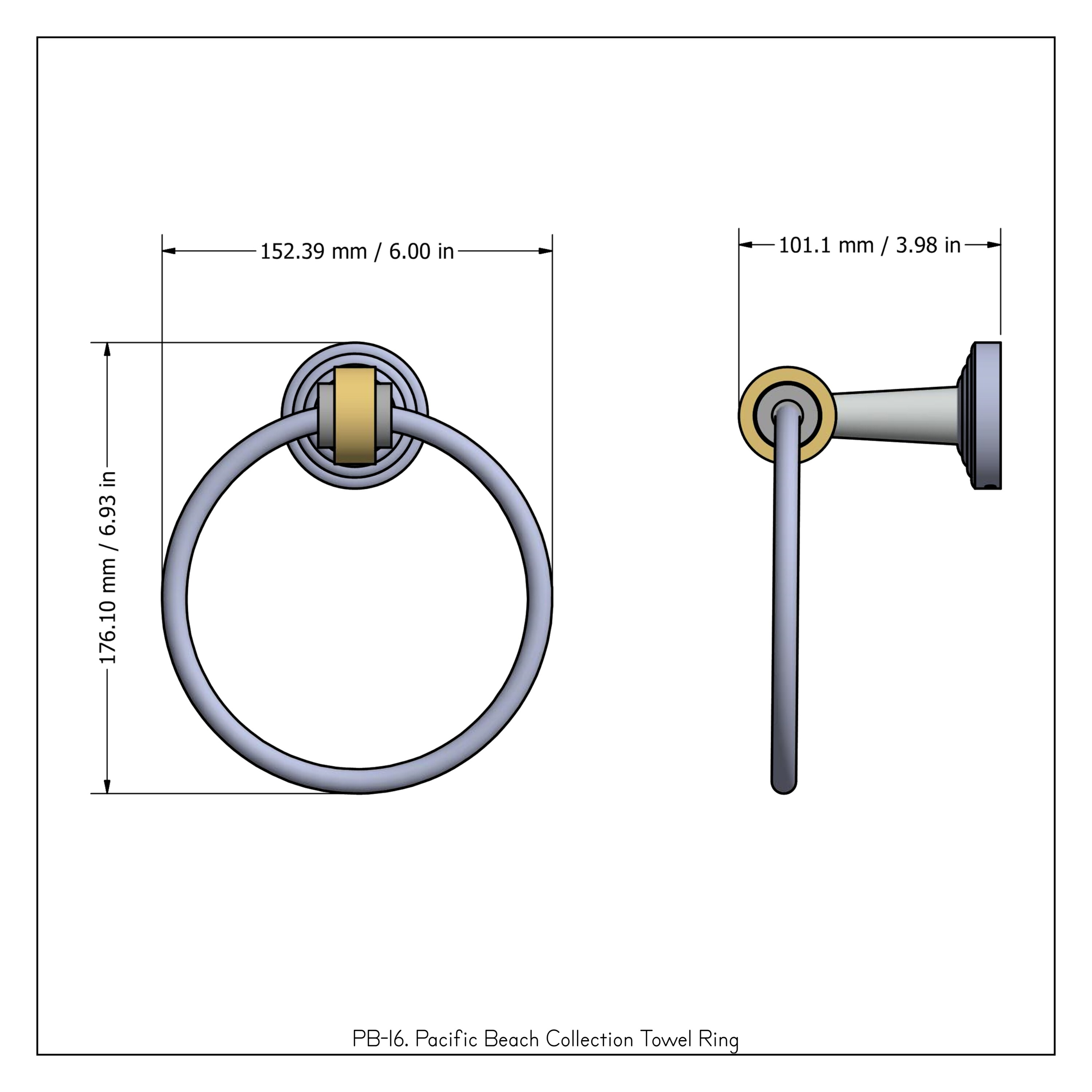 Argolla de Toalla Individual de Pared con Acabado Cromado Pulido en Pacific Beach de Allied Brass PB-16-PC