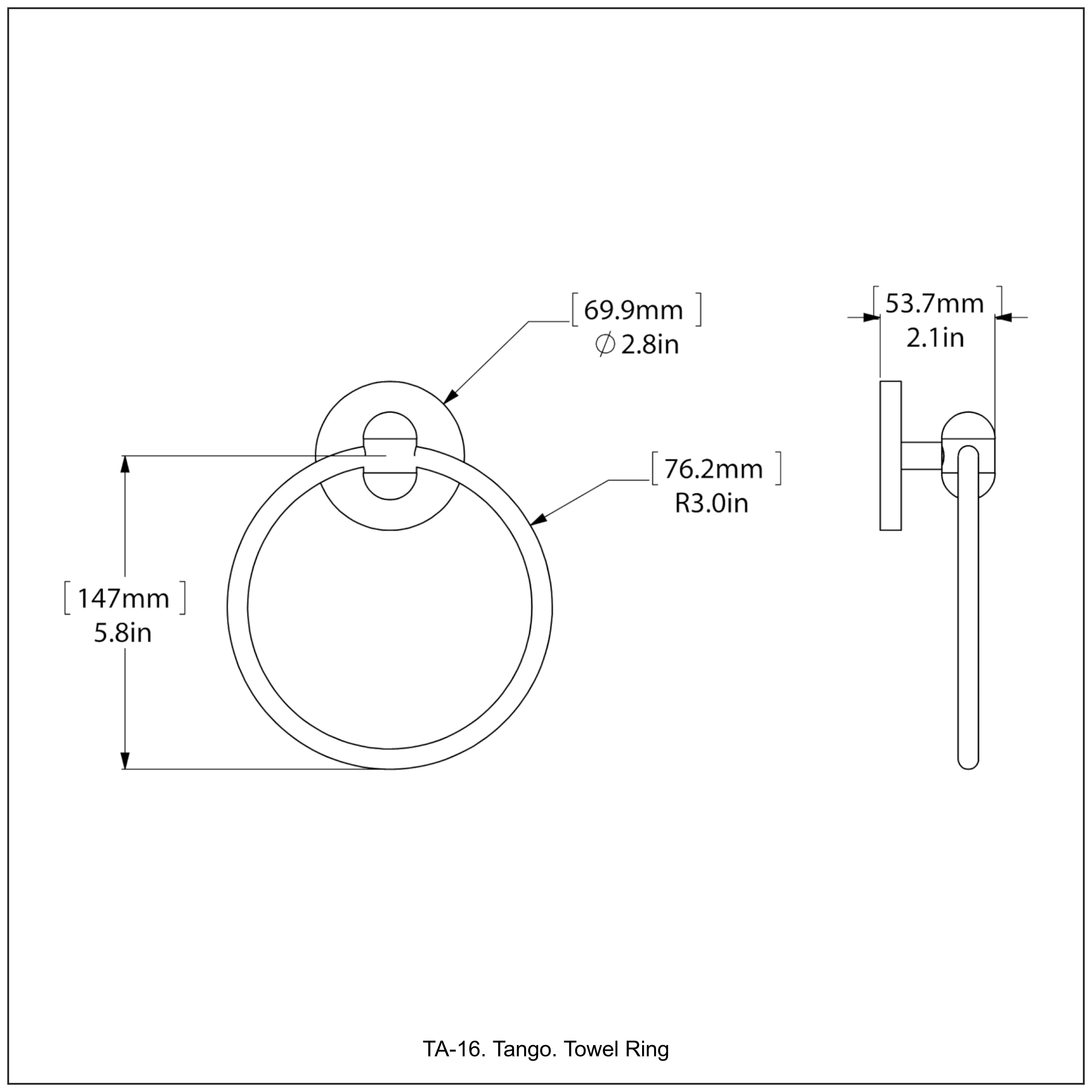 Argolla de Toalla de Pared Individual Montada en Pared de Níquel Pulido Tango de Allied Brass TA-16-PNI