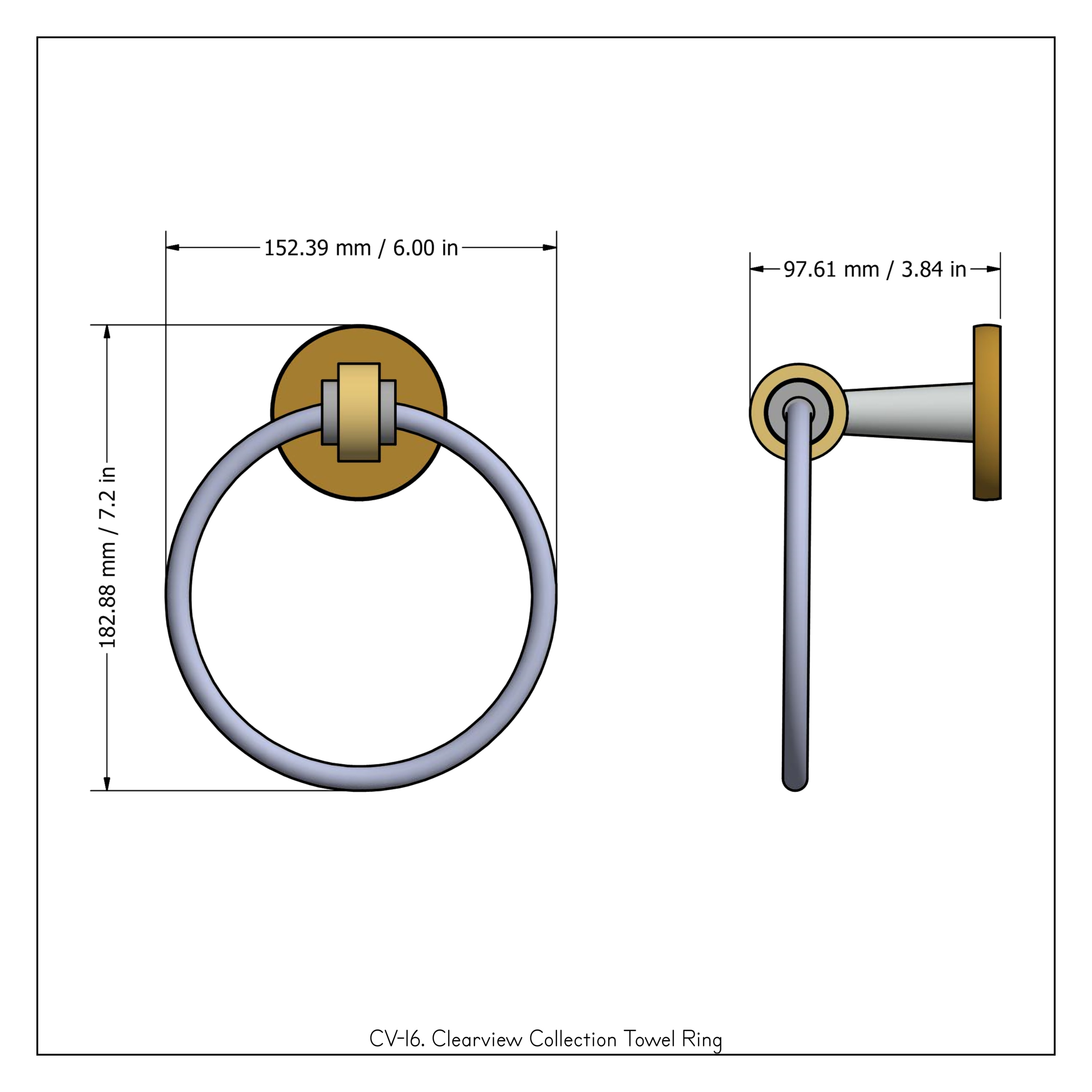 Argolla de toalla individual montada en la pared de latón sin lacar Clearview de Allied Brass CV-16-UNL