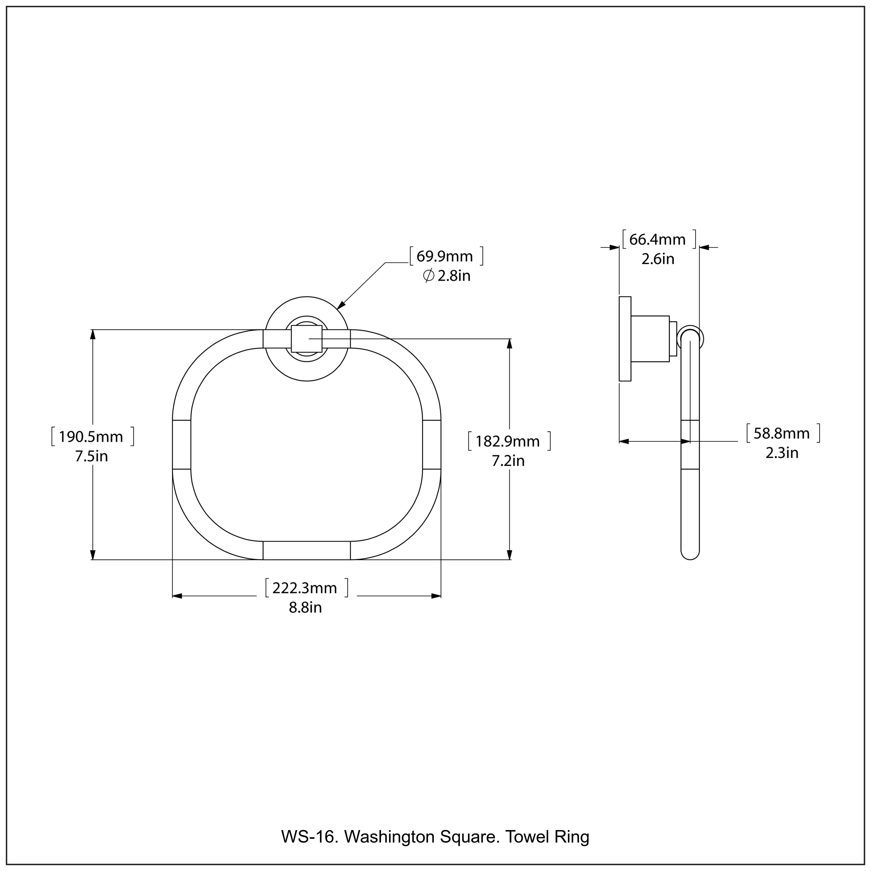 Argolla para toalla de baño montada en pared de níquel pulido Washington Square WS-16-PNI
