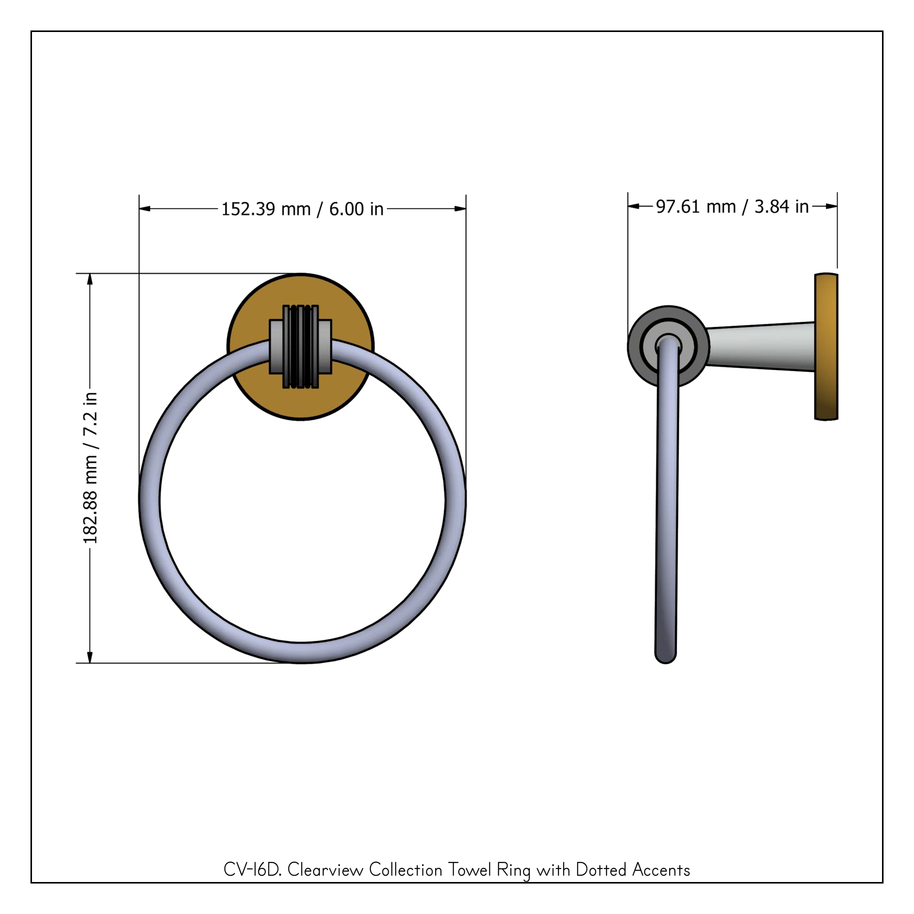 Argolla de Toalla de Montaje en Pared de Níquel Pulido Clearview de Allied Brass CV-16D-PNI