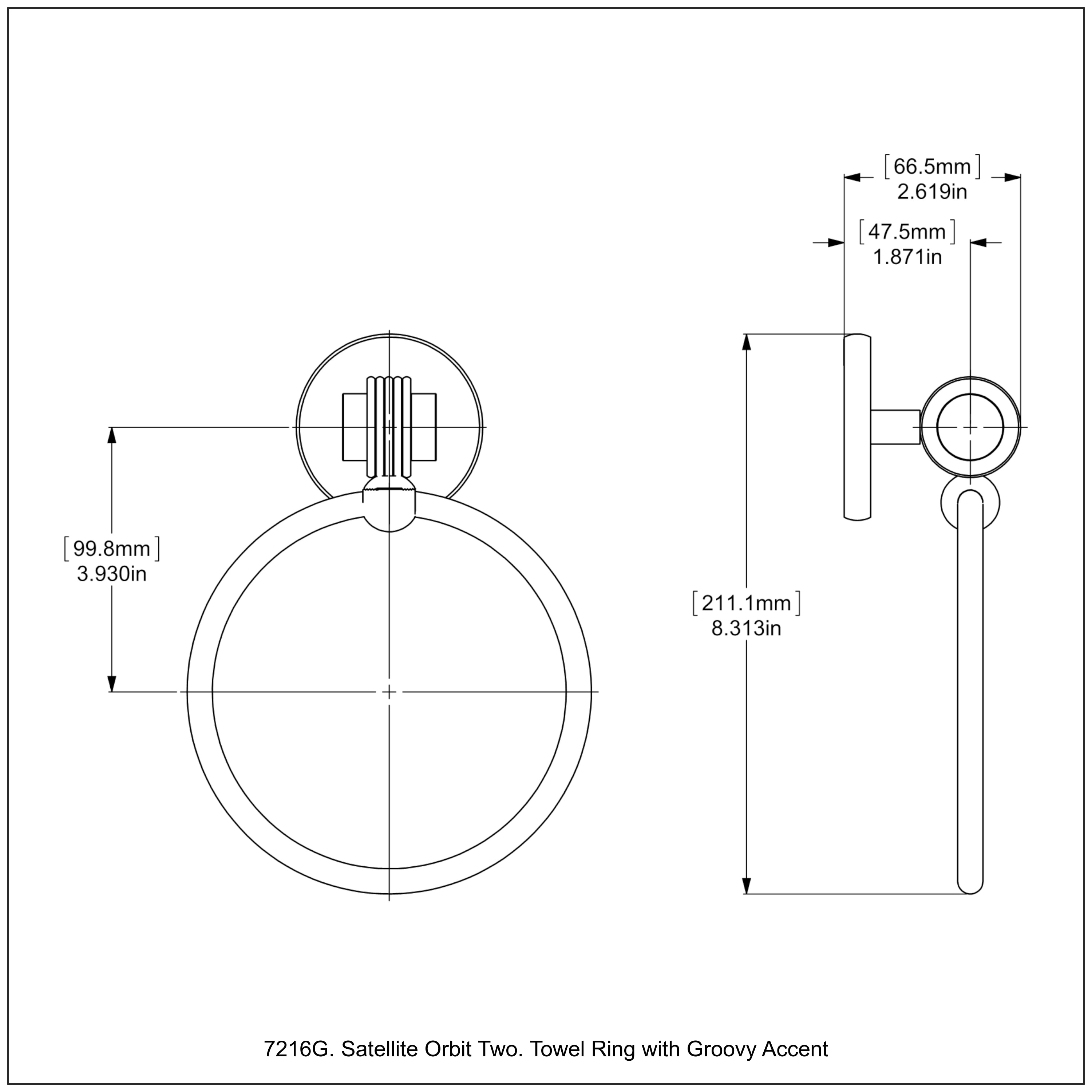 Aro para toalla de montaje en pared de latón pulido Allied Brass Satellite Orbit Two 7216G-PB