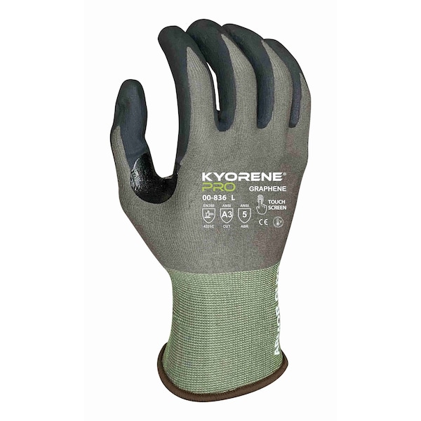 Guantes resistentes al corte Kyorene Pro, Nivel de corte A3, 18g, Gris/Verde, XL - 00-836 (XL)