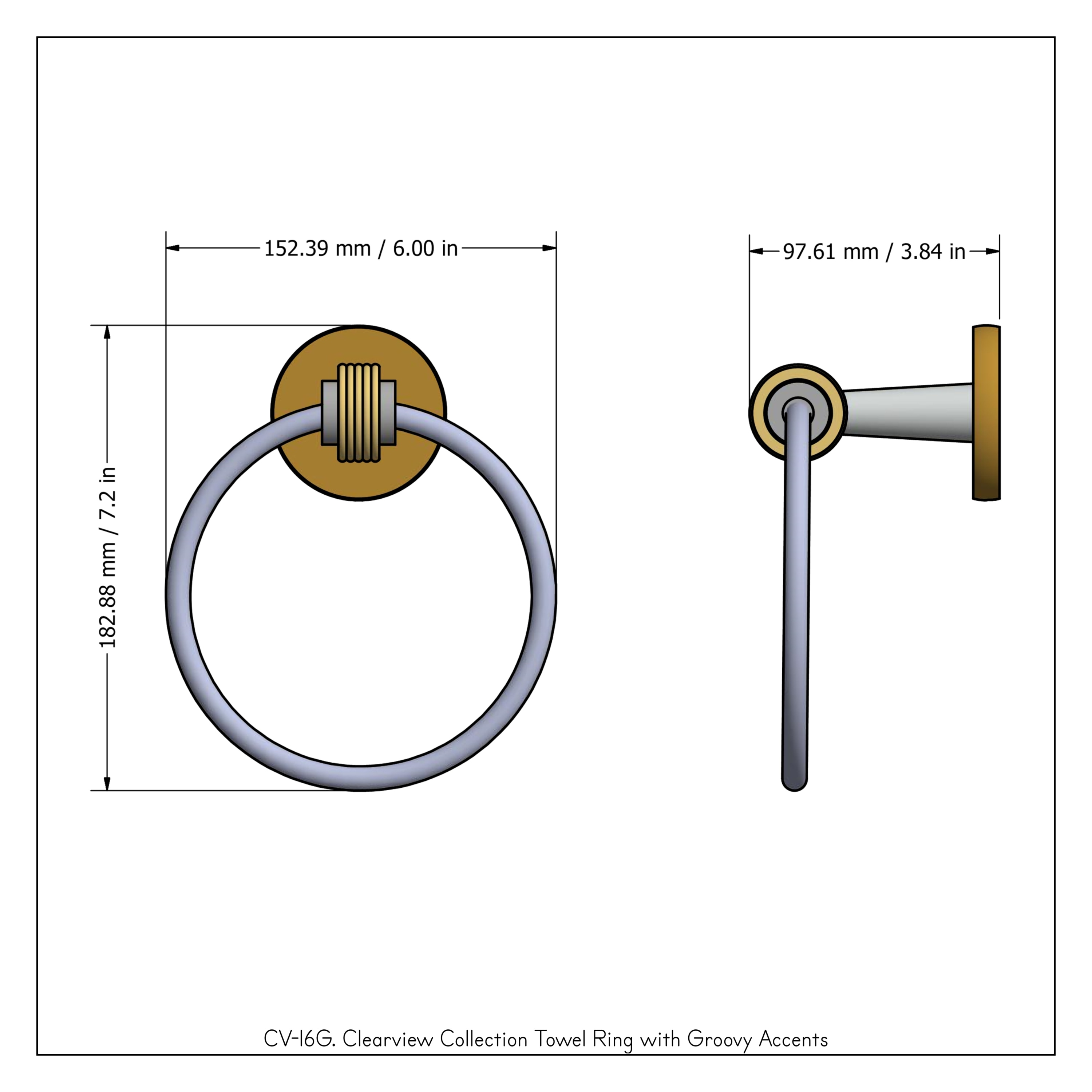 Aro de toalla individual montado en pared en latón satinado "Clearview" de Allied Brass