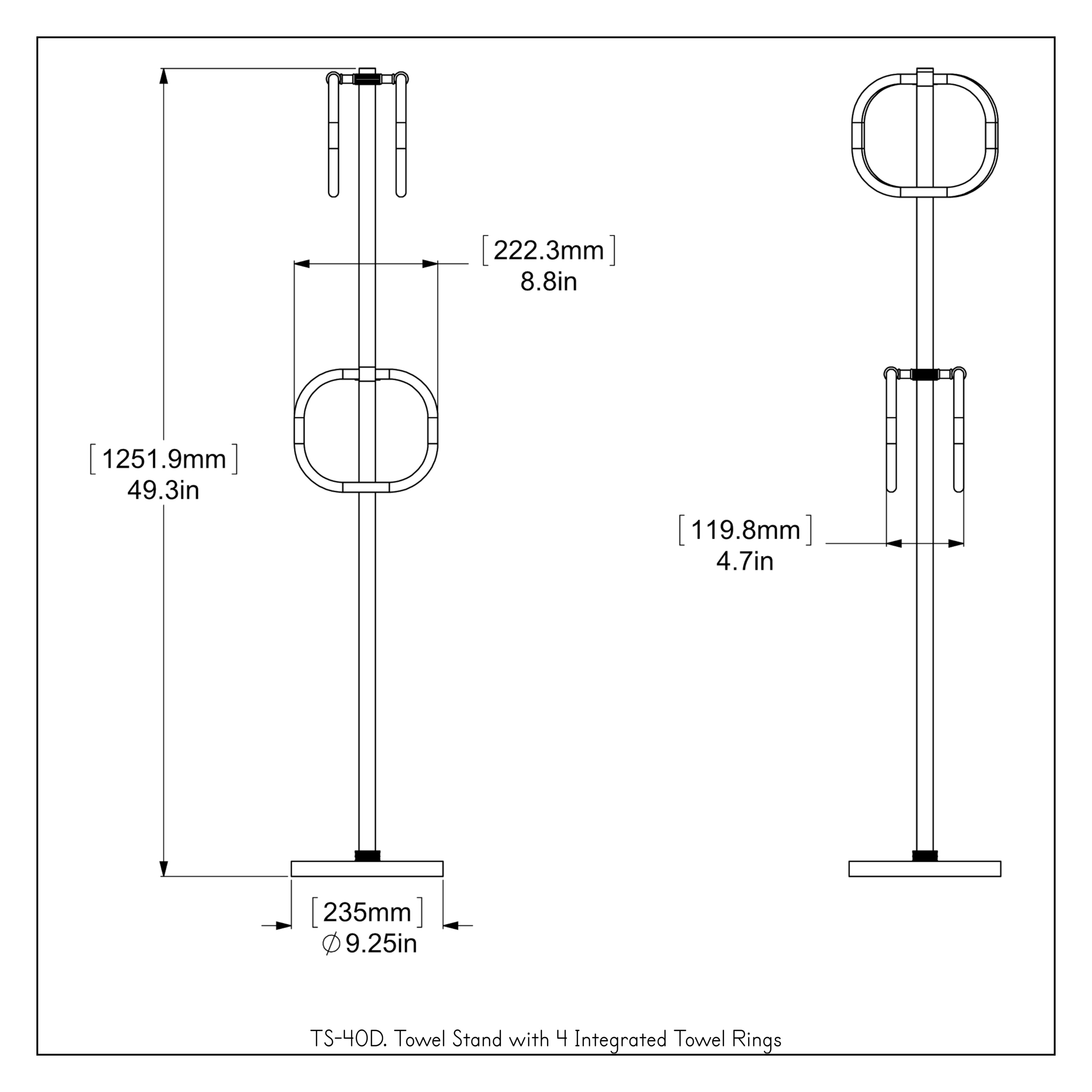 Aro para Toalla de Piso Independiente de Latón Satinado en Cromo TS-40D-SCH