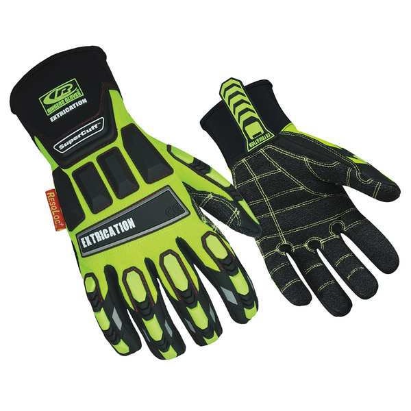 Guantes de impacto resistentes al corte de alta visibilidad de Ringers Gloves, Nivel de corte 3, negro/verde/azul, XL - 337-11.