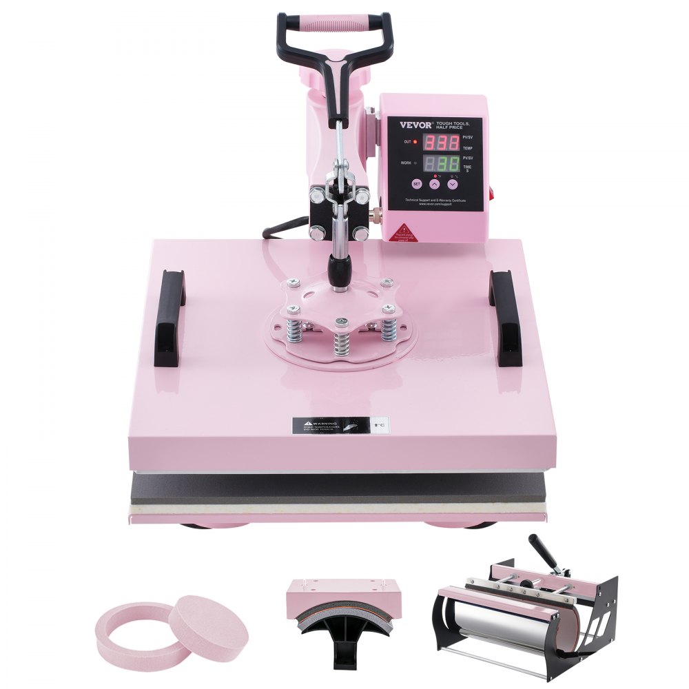 VEVOR Heat Press Machine 15x15 in 5 in 1 with 30oz Tumbler Press T-Shirts Pink - YTS30OZ151551FRX6V1
