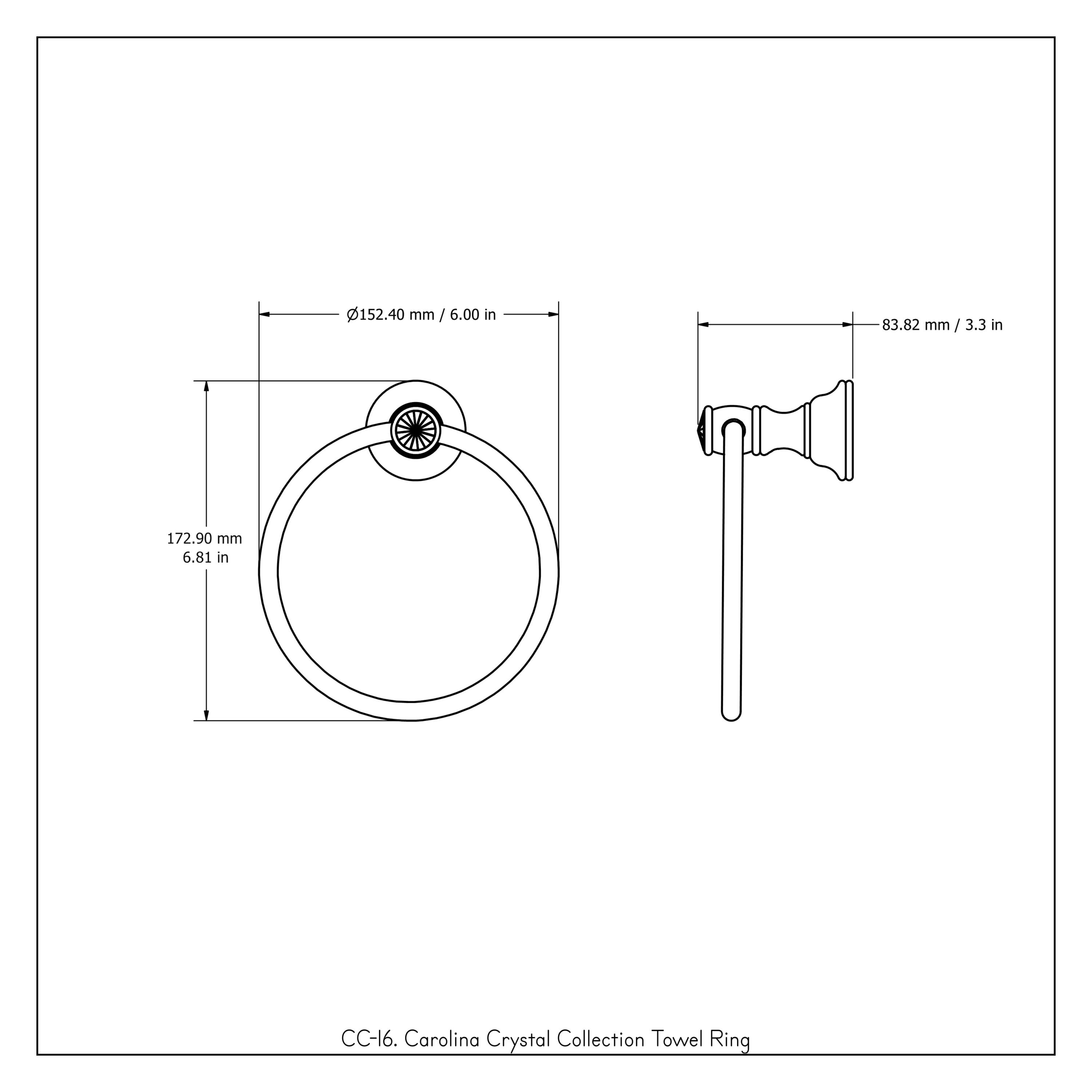 Anillo de Toalla Individual para Montaje en Pared de Latón Satinado con Cristal Carolina - cc-16-SBR.